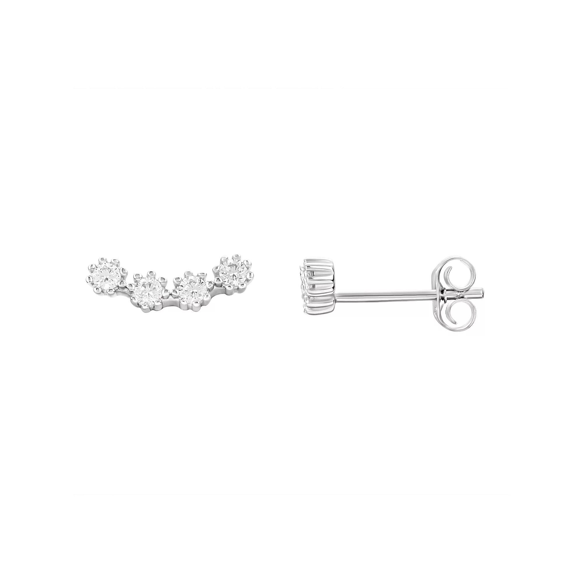 PRIMROSE Sterling Silver Beaded Cubic Zirconia Curved Stud Earrings, Women's, Sterling Clear Product Image