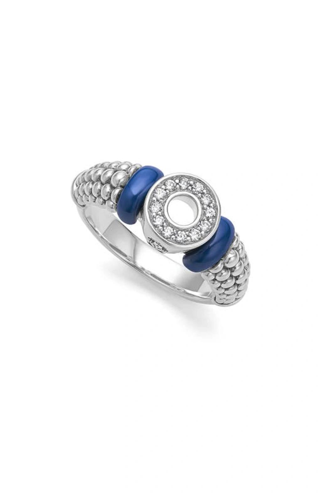 LAGOS Blue Caviar Ceramic Diamond Ring In Silver Product Image