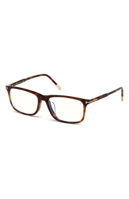 TOM FORD 57mm Rectangular Blue Light Blocking Optical Glasses In Black Product Image