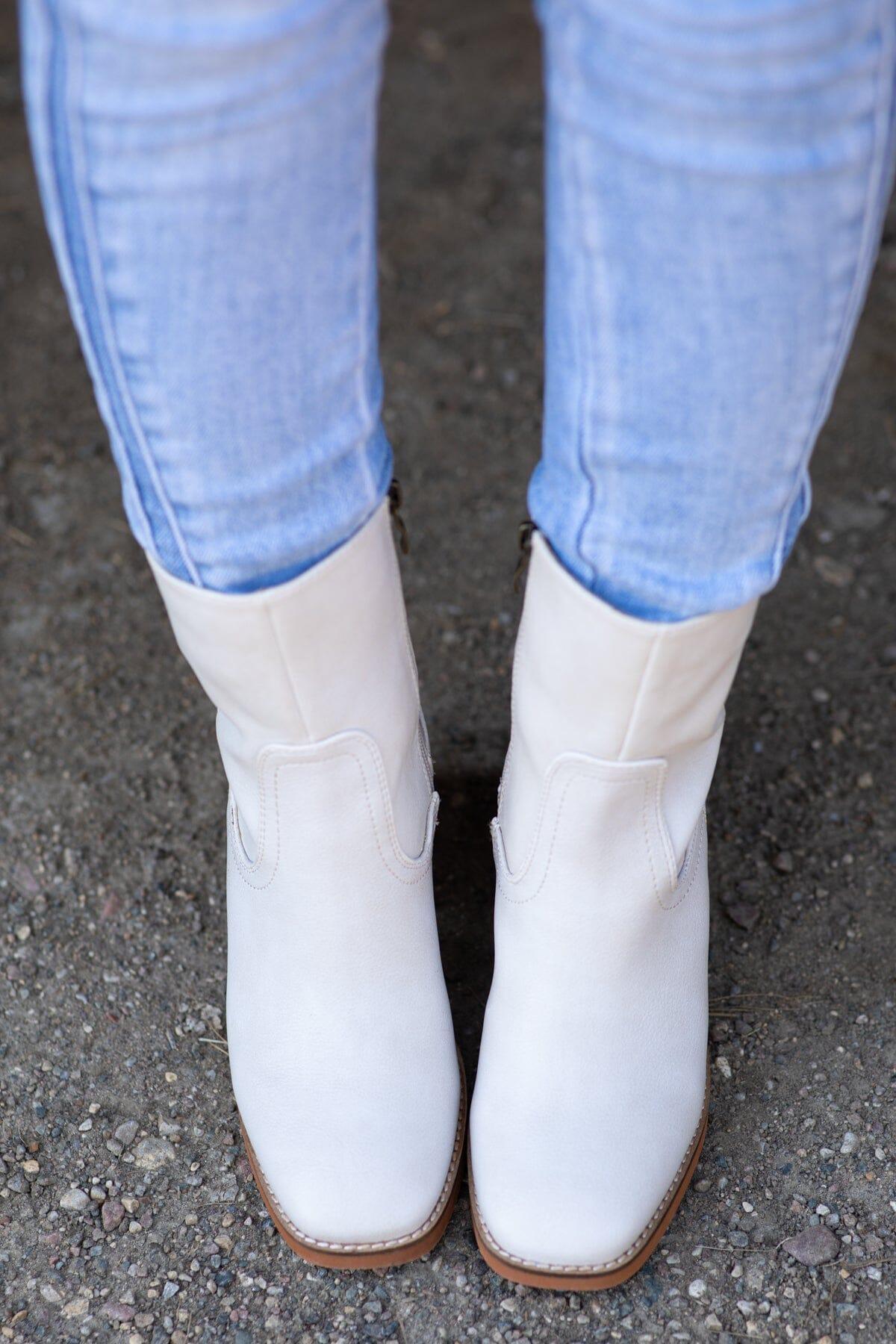 Cream Square Toe Booties Product Image