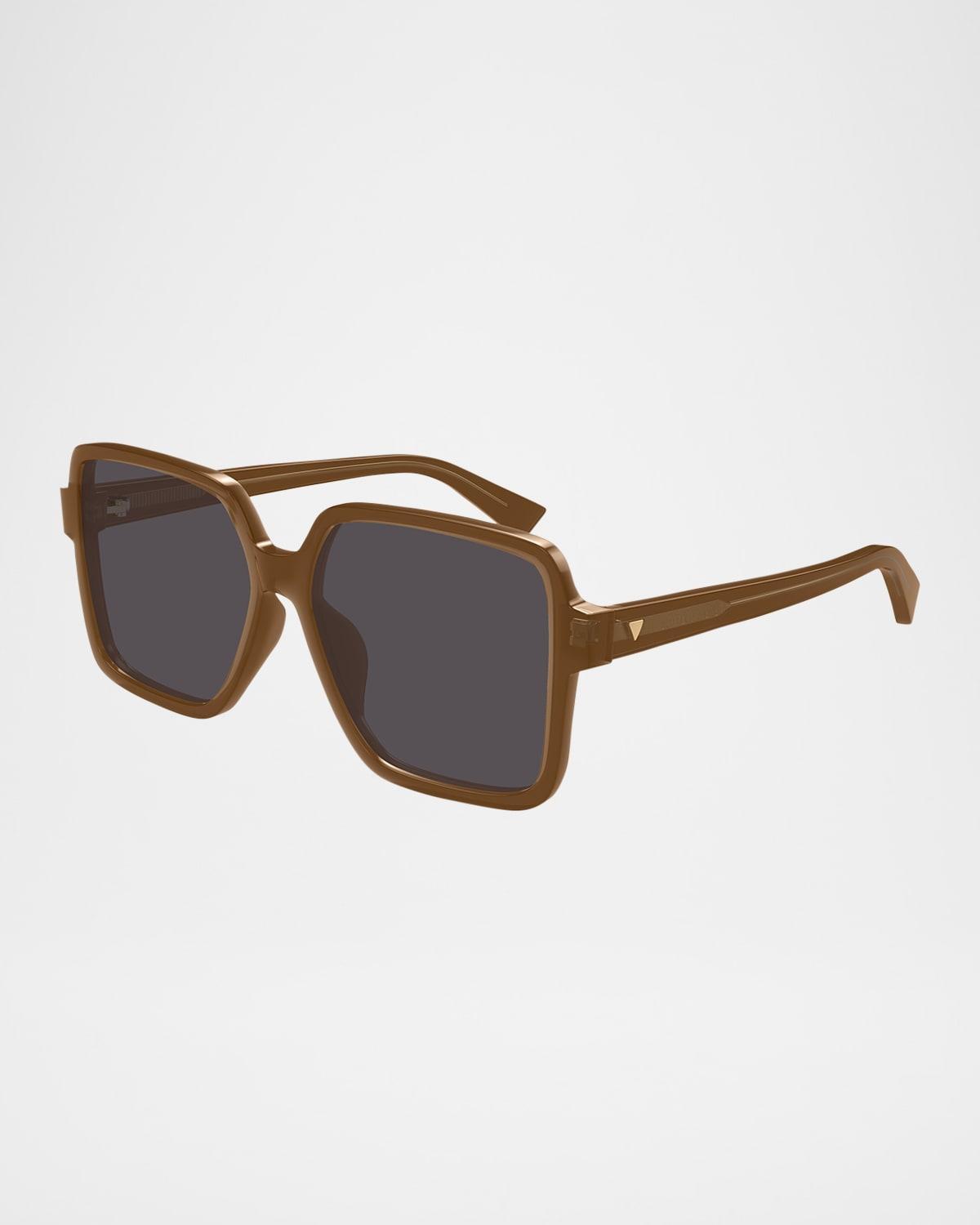 BOTTEGA VENETA Oversized Acetate Square Sunglasses In Shiny Transparent Brown Product Image