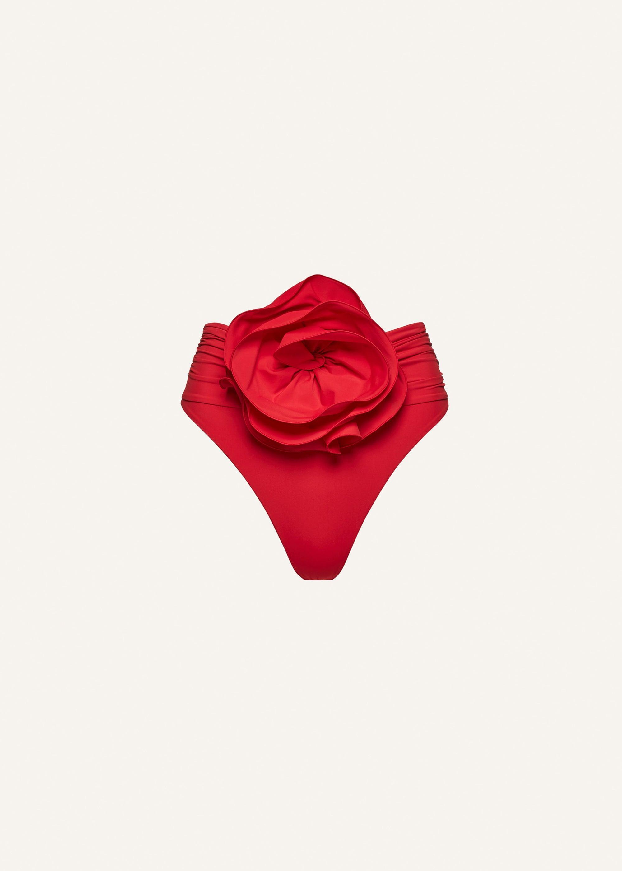 High-waisted flower appliqué swim bottom in red Product Image