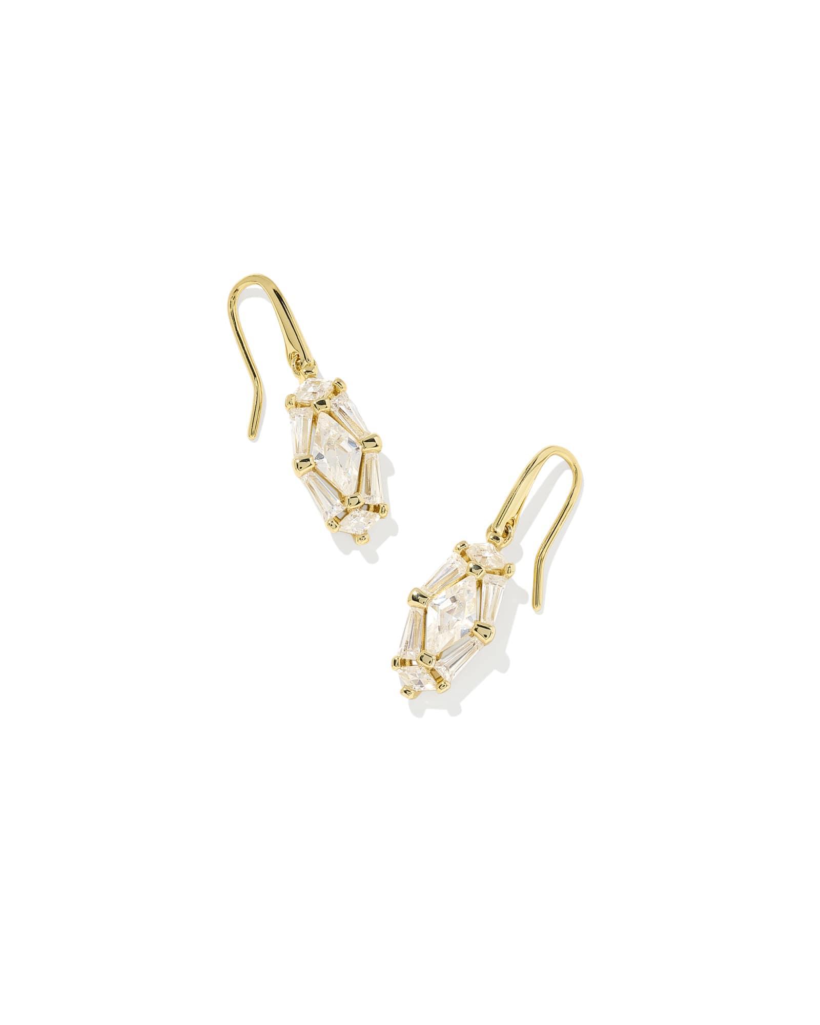 Lindy Rae Lee Gold Drop Earrings in White Crystal Product Image