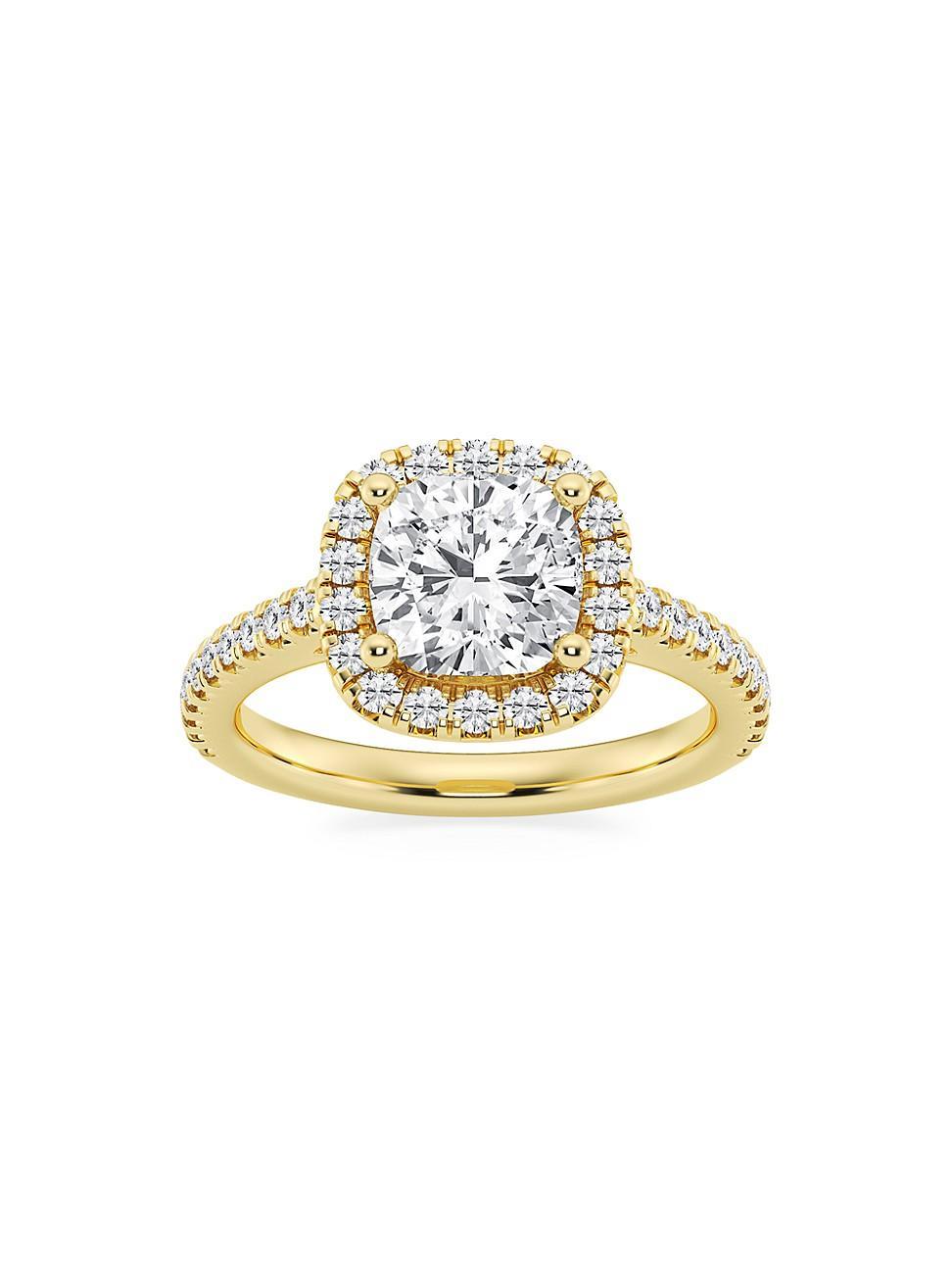 Womens 14K Yellow Gold & Cushion-Cut Lab-Grown Diamond Halo Ring/1.30-3.60 TCW Product Image