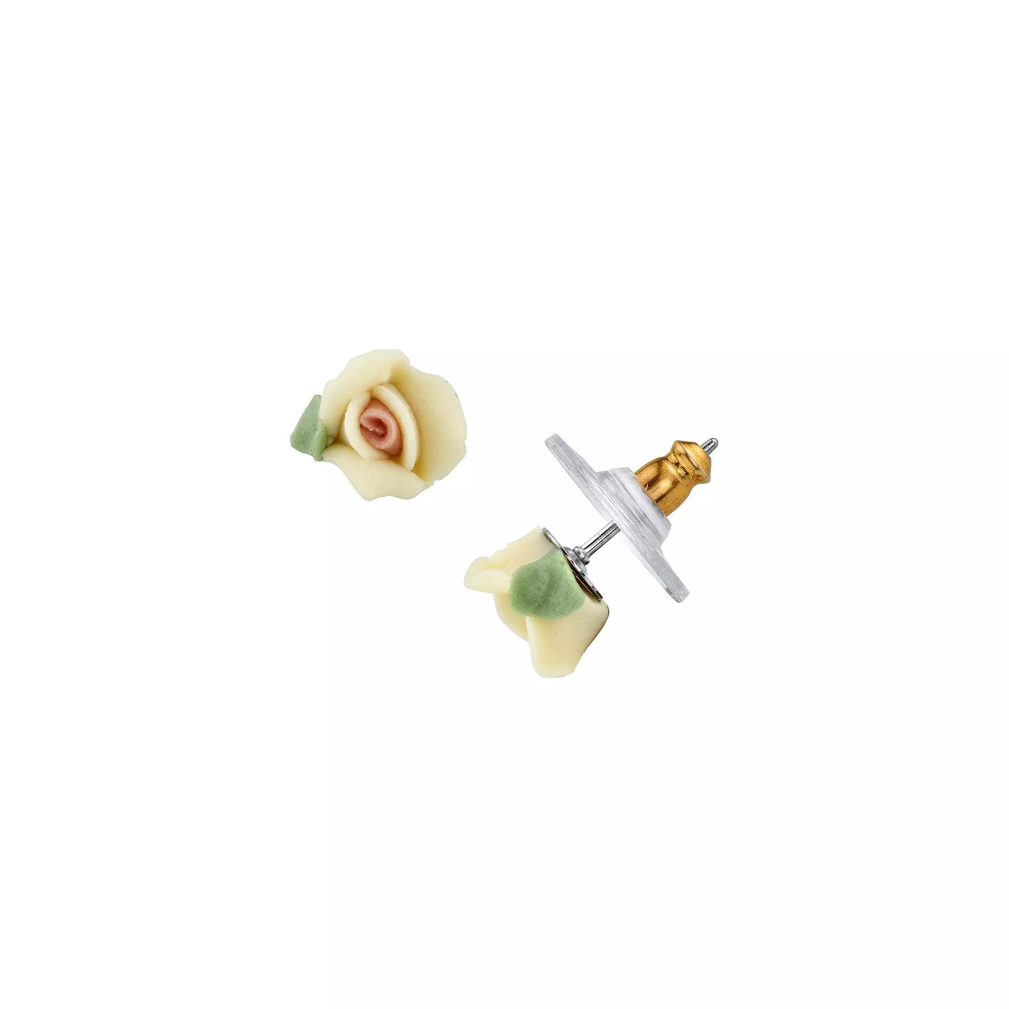 1928 White Porcelain Rose Stud Earrings, Women's Product Image