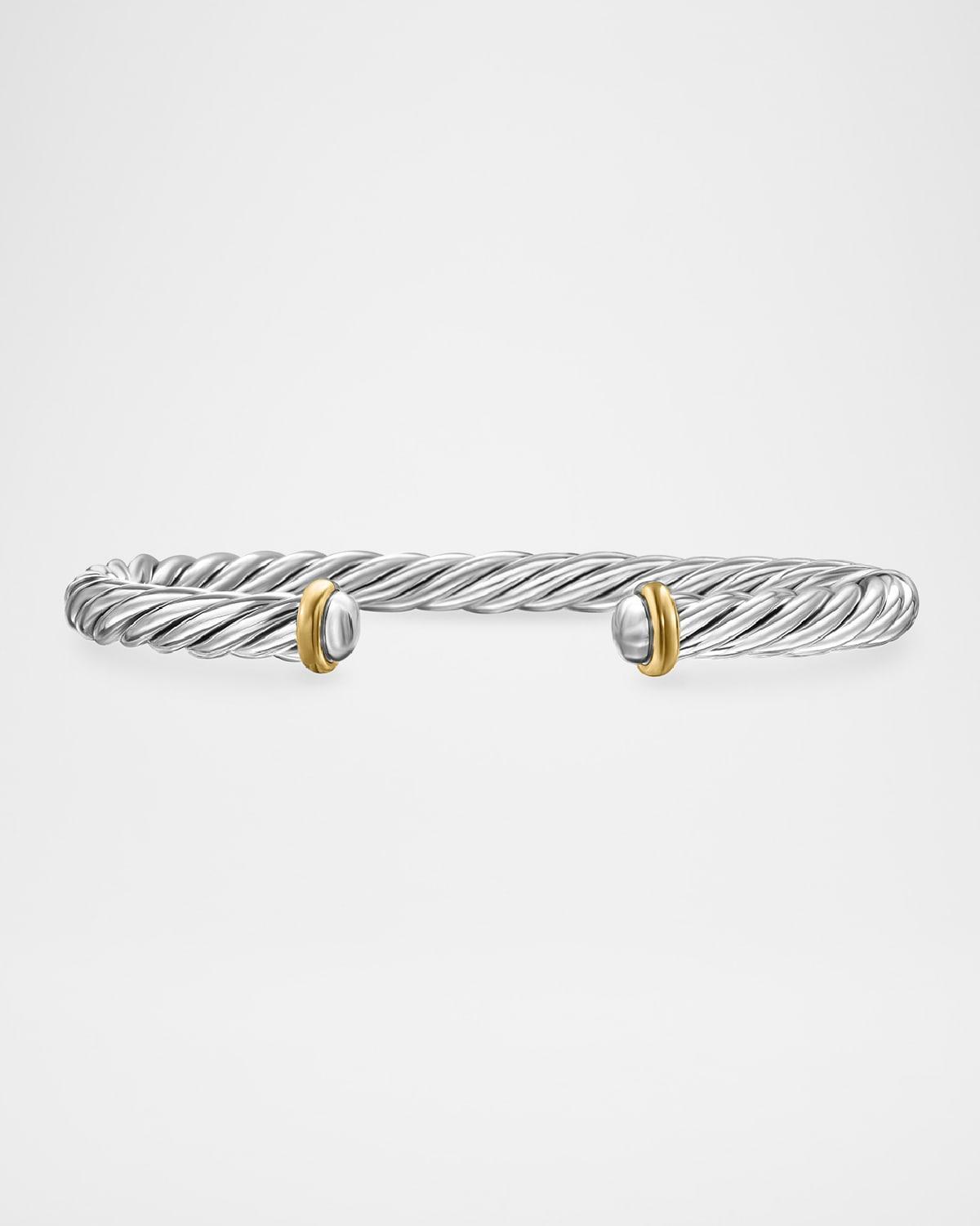 Men's Cable Flex Cuff Bracelet with Gemstone and 14K Gold in Silver, 6mm Product Image