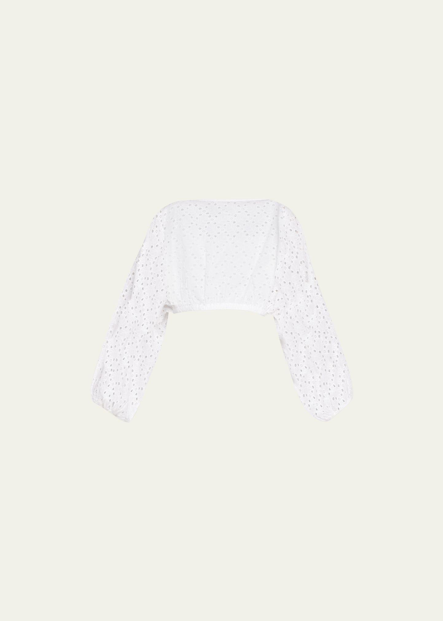 Sophia Eyelet Cotton Balloon-Sleeve Crop Top Product Image