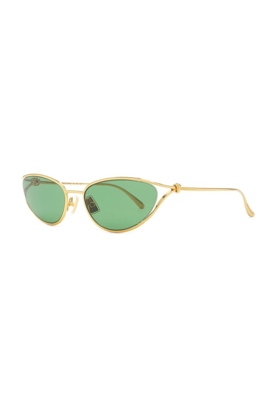 BOTTEGA VENETA Narrow Cat Eye Sunglasses In Gold & Green Product Image