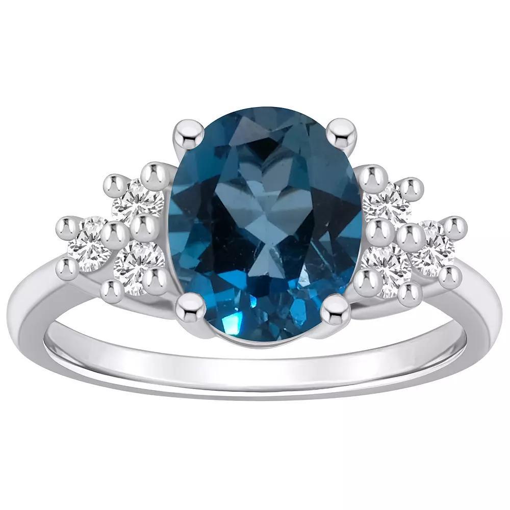 Alyson Layne 14k White Gold Oval London Blue Topaz & 1/3 Carat T.W. Diamond Ring, Women's, Size: 5 Product Image