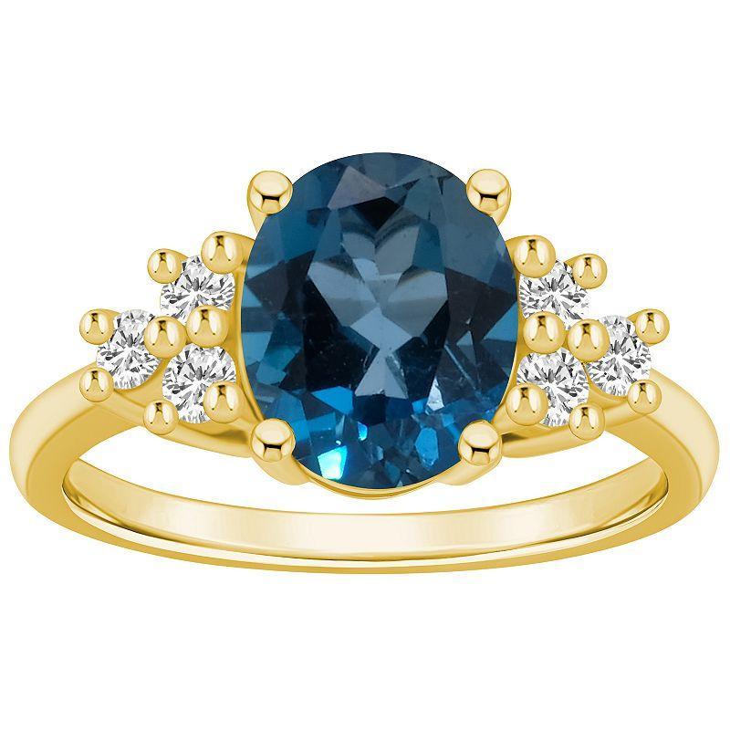 Alyson Layne 14k White Gold Oval London Blue Topaz & 1/3 Carat T.W. Diamond Ring, Women's, Size: 5 Product Image