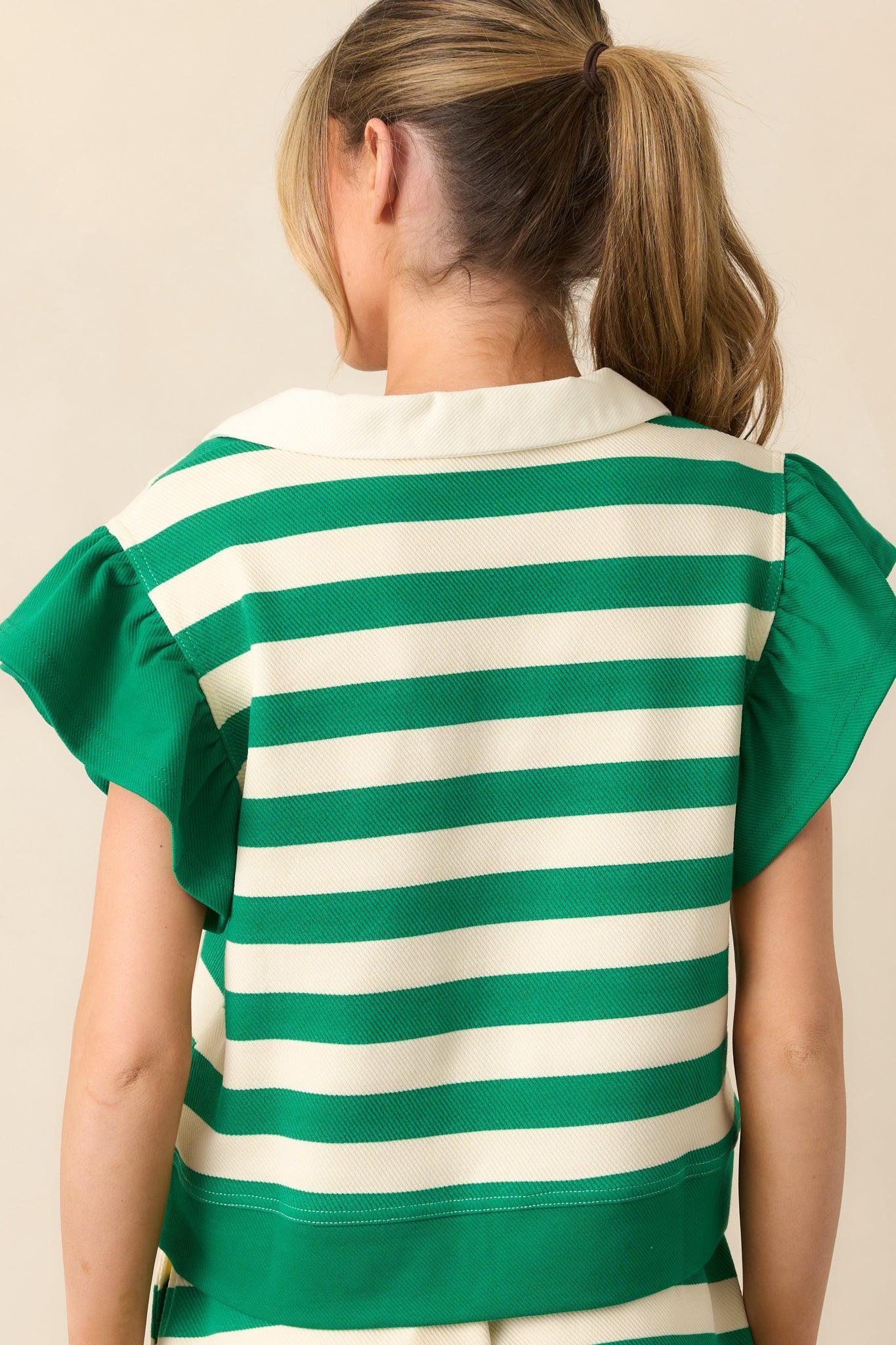 Make Your Own Path Green Stripe Flutter Sleeve Top Product Image