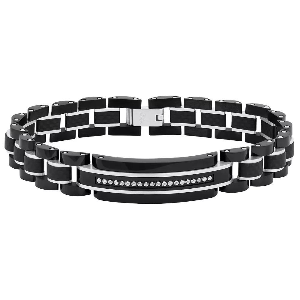 Men's Two-Tone Stainless Steel & Carbon Fiber Cubic Zirconia Bracelet, Size: 8.5", Two Tone Product Image