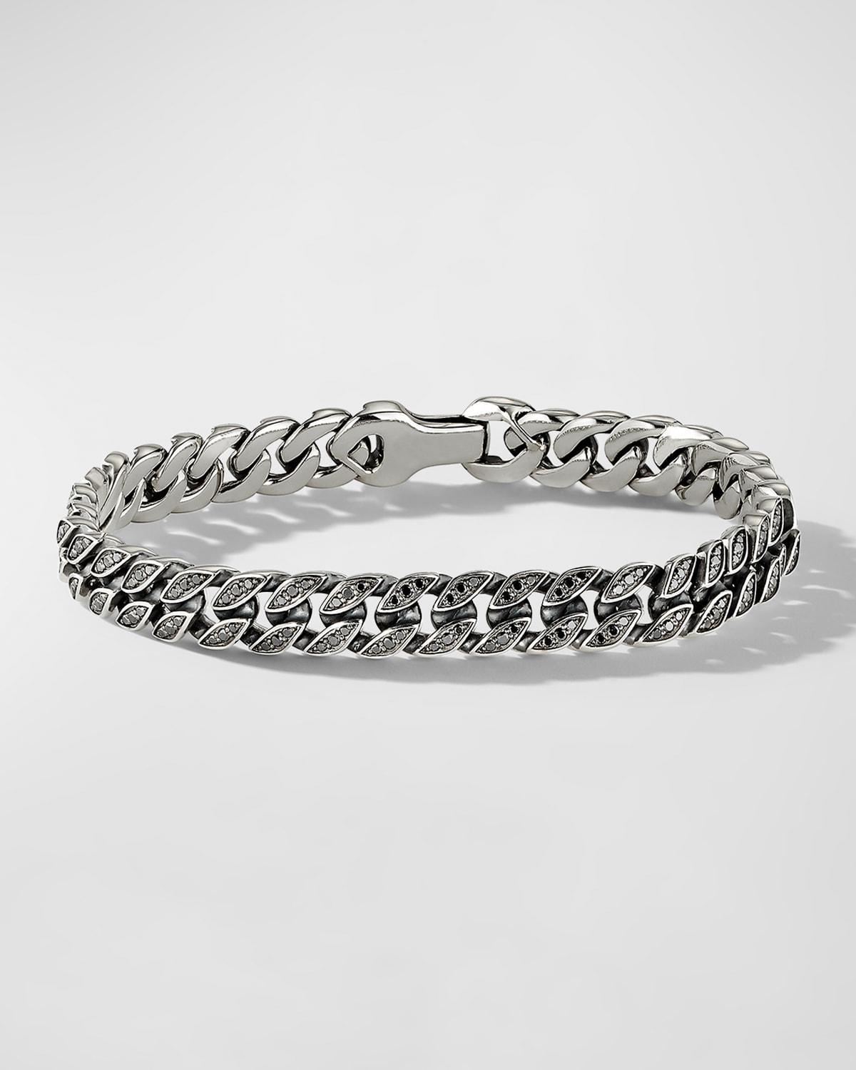 Mens Curb Chain Bracelet in Silver with Diamonds, 8mm, 6.5L Product Image