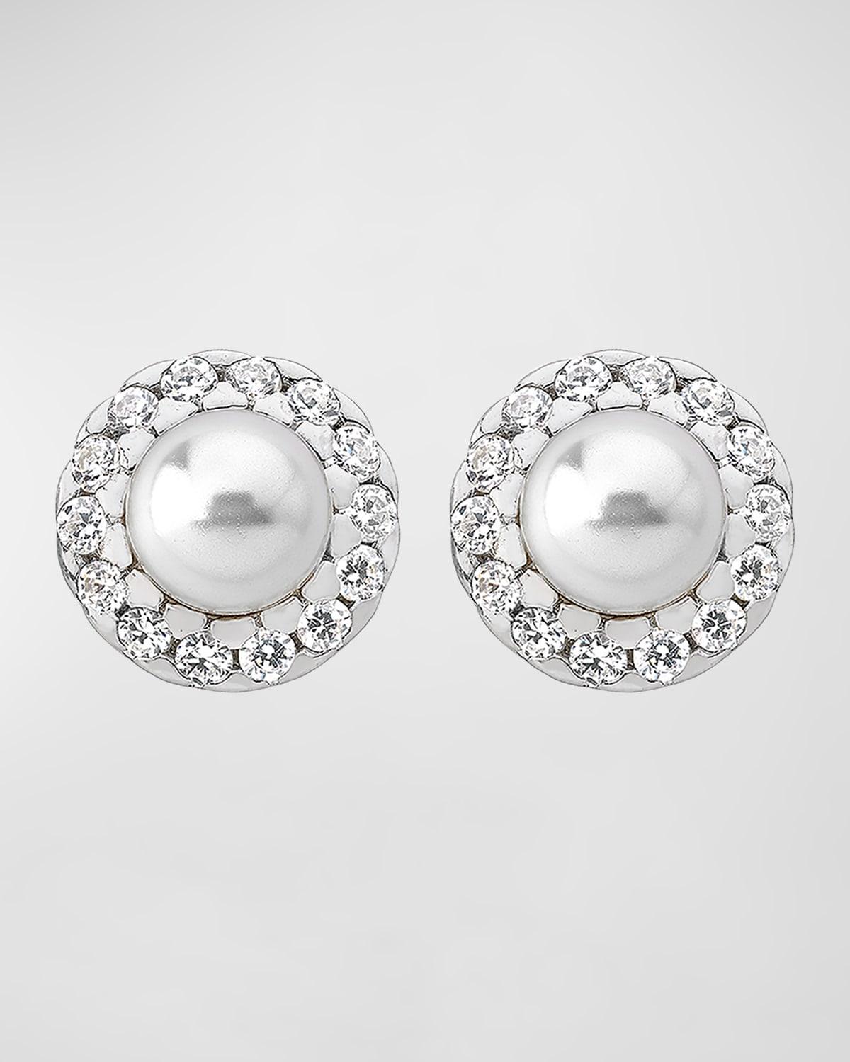 Cometa Pearl Stud Earrings with Cubic Zirconia Halo Product Image