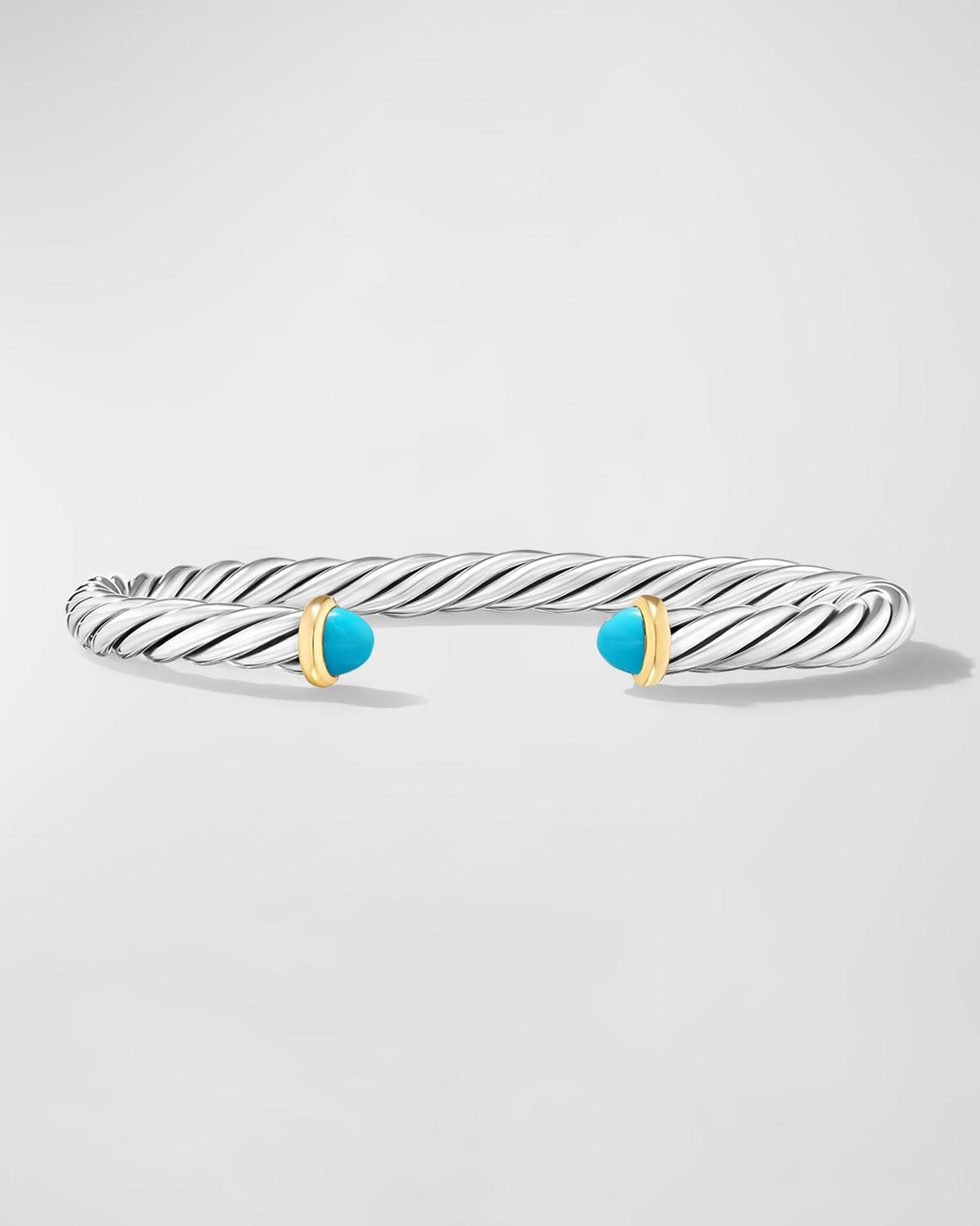 Mens Cable Flex Cuff Bracelet with Gemstone and 14K Gold in Silver, 6mm Product Image