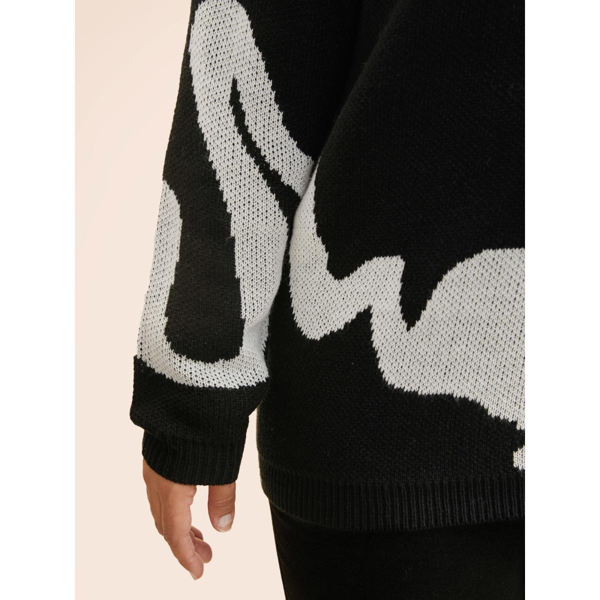 Plus Size Mystic Cat Knit Crew Neck Pullover Black Women Casual Long Sleeve Round Neck Everyday Pullovers BloomChic 30/6X Product Image