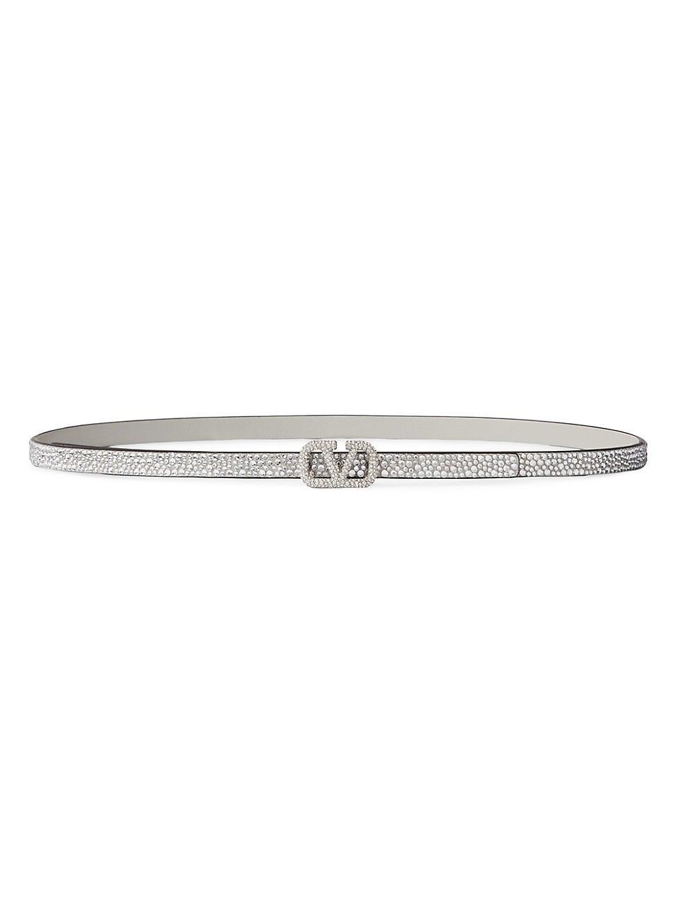 Rhinestone Embellished V-Logo Skinny Leather Belt Product Image