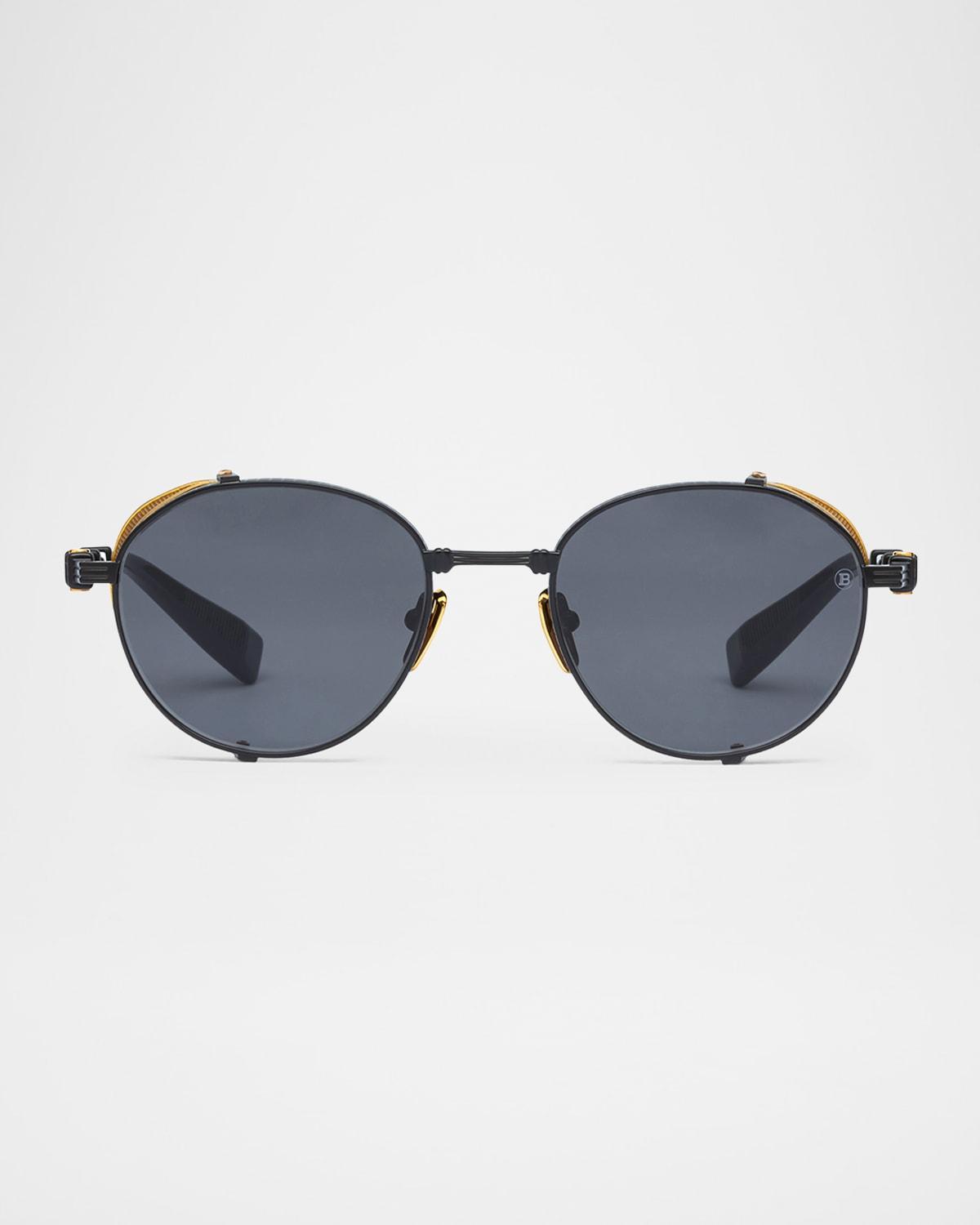 BALMAIN Brigade-i Round Titanium Sunglasses In Gray Product Image