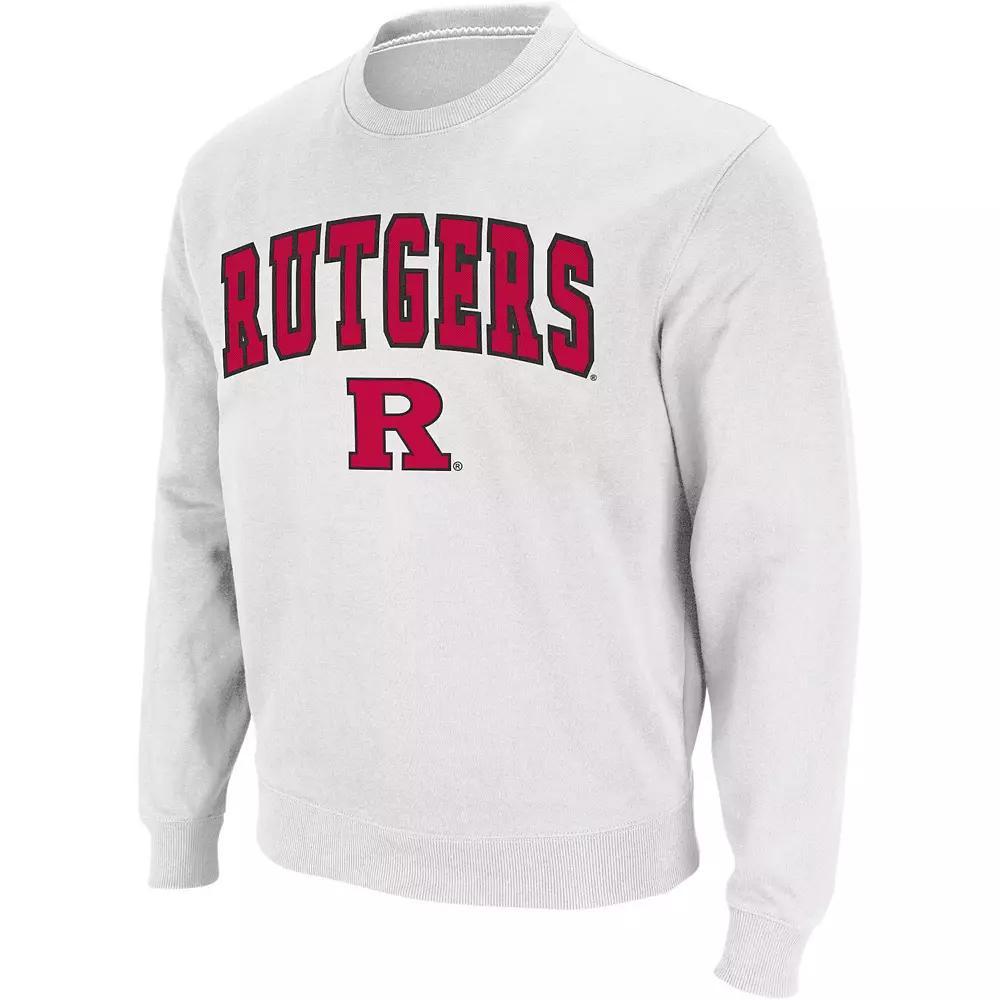 Men's Colosseum White Rutgers Scarlet Knights Arch & Logo Crew Neck Sweatshirt, Size: Medium Product Image