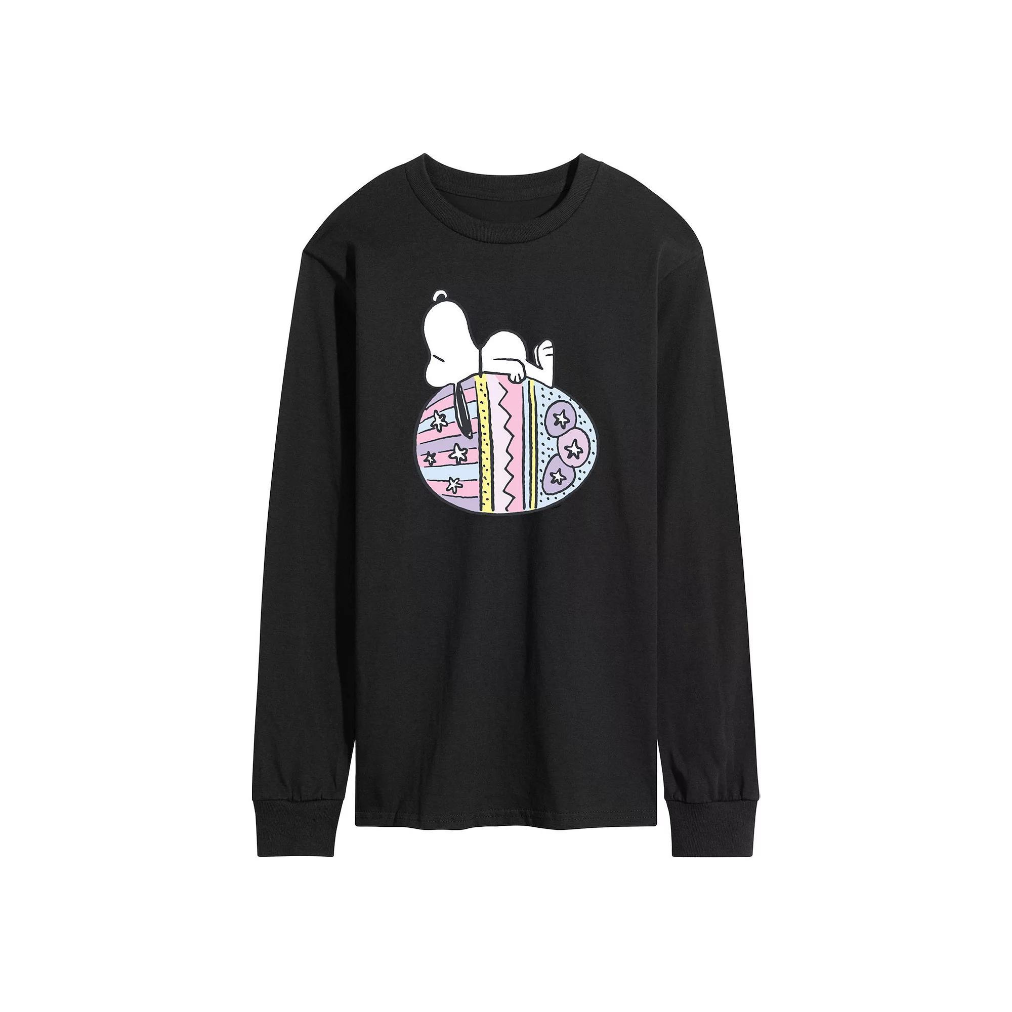 Men's Peanuts Snoopy Easter Egg Long Sleeve Graphic Tee, Size: XL, Black Product Image