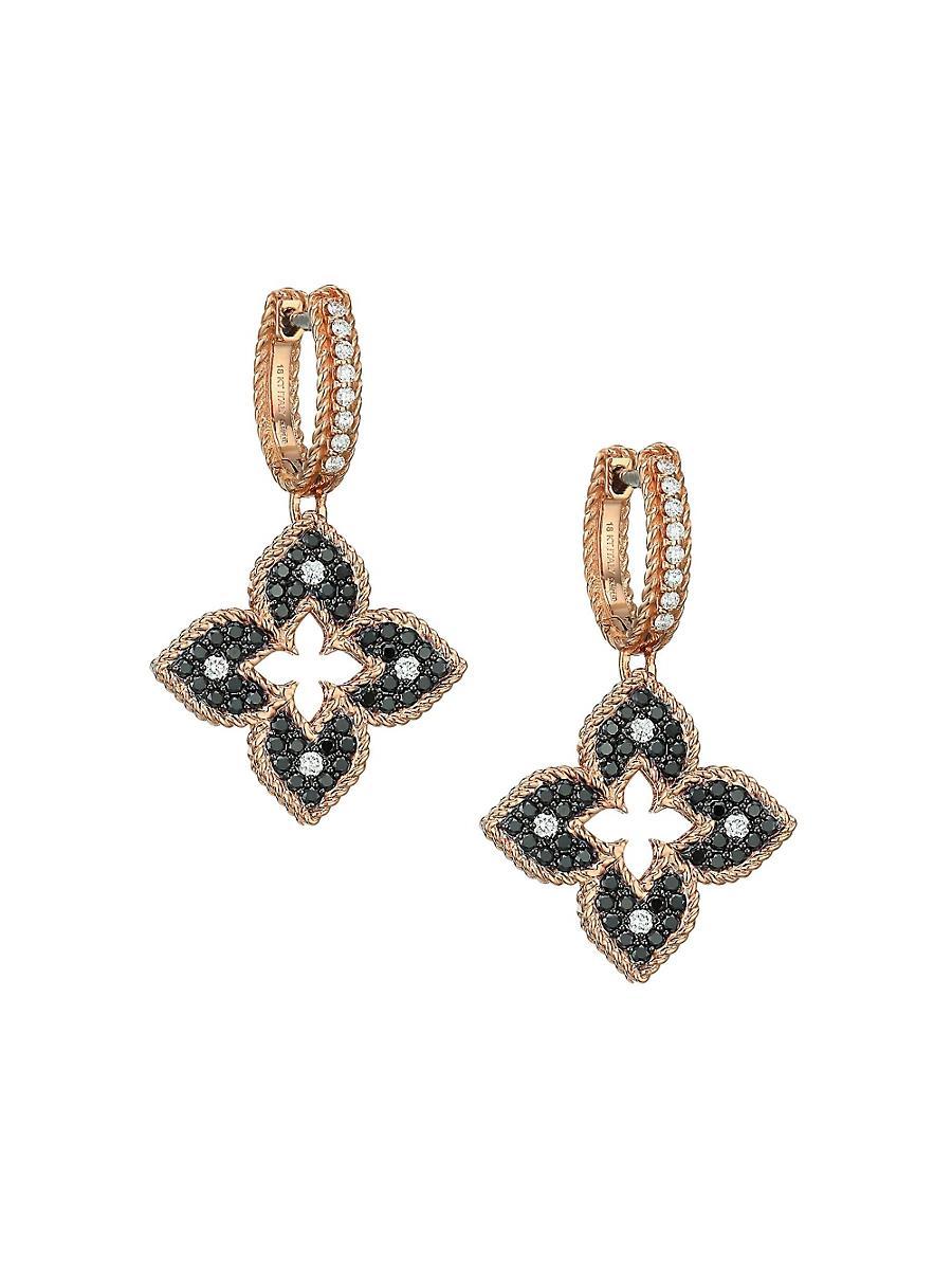 Womens Petite Venetian 18K Rose Gold, Black & White Diamond Drop Earrings Product Image