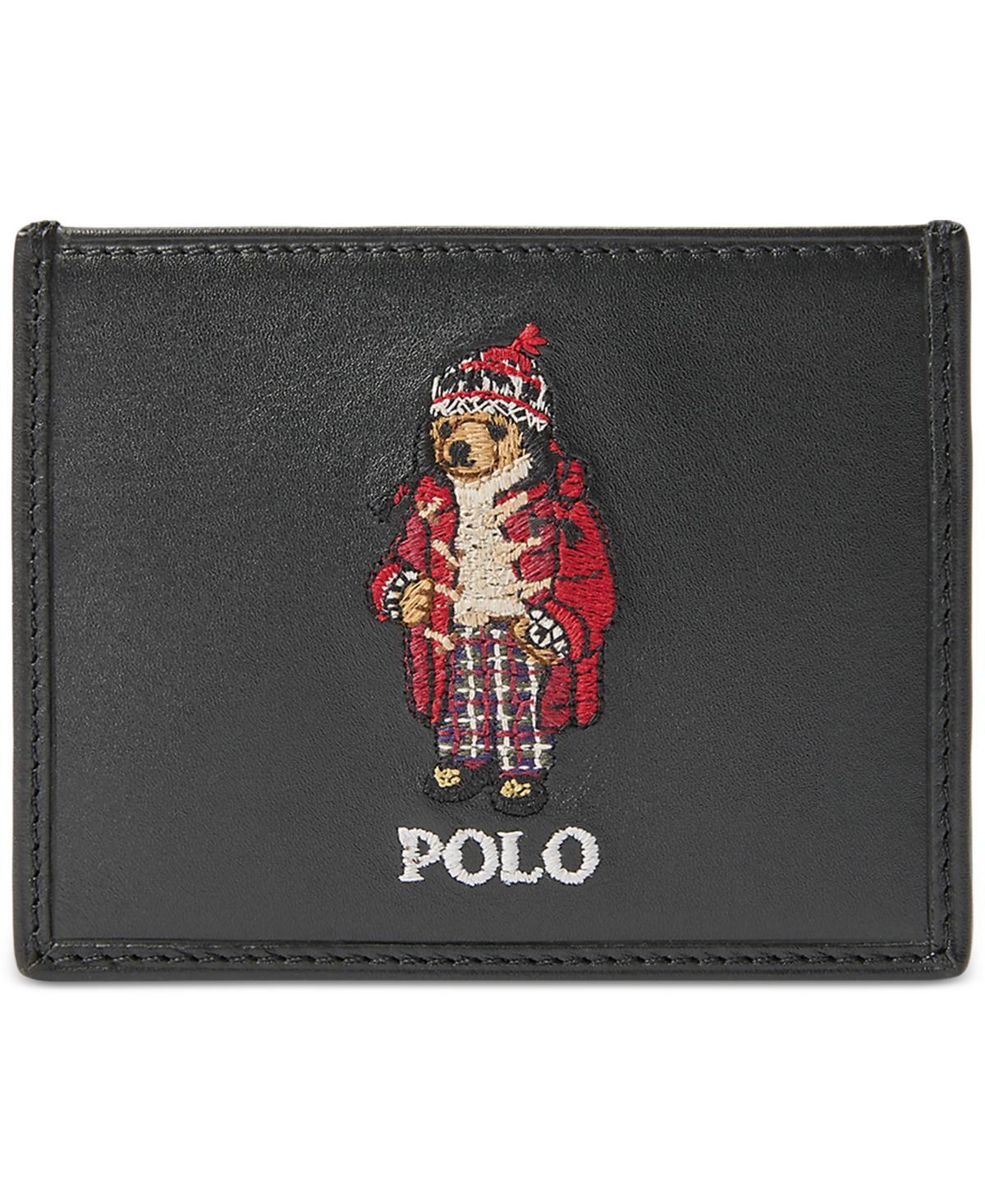 POLO RALPH LAUREN Men's Polo Bear Leather Card Case In Black Product Image