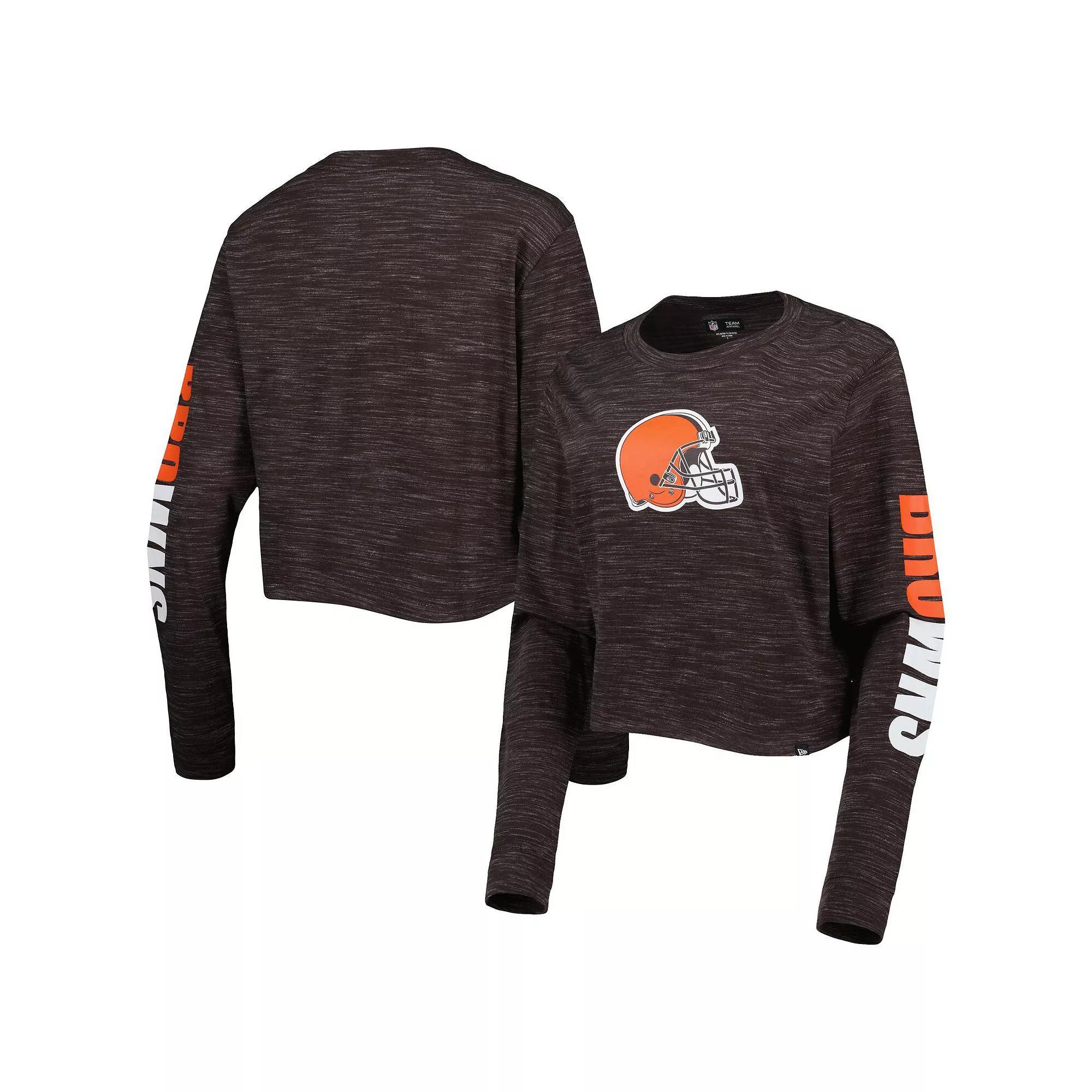 Women's New Era Brown Cleveland Browns Crop Long Sleeve T-Shirt,  Product Image