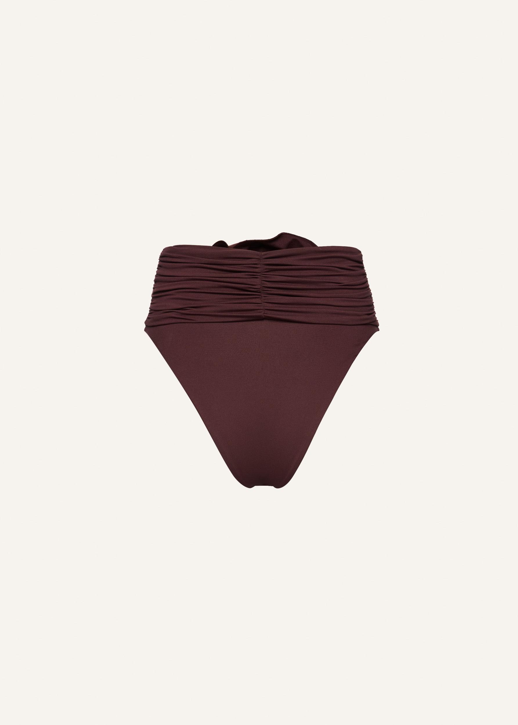 High-waisted floral appliqué swim bottom in brown Product Image