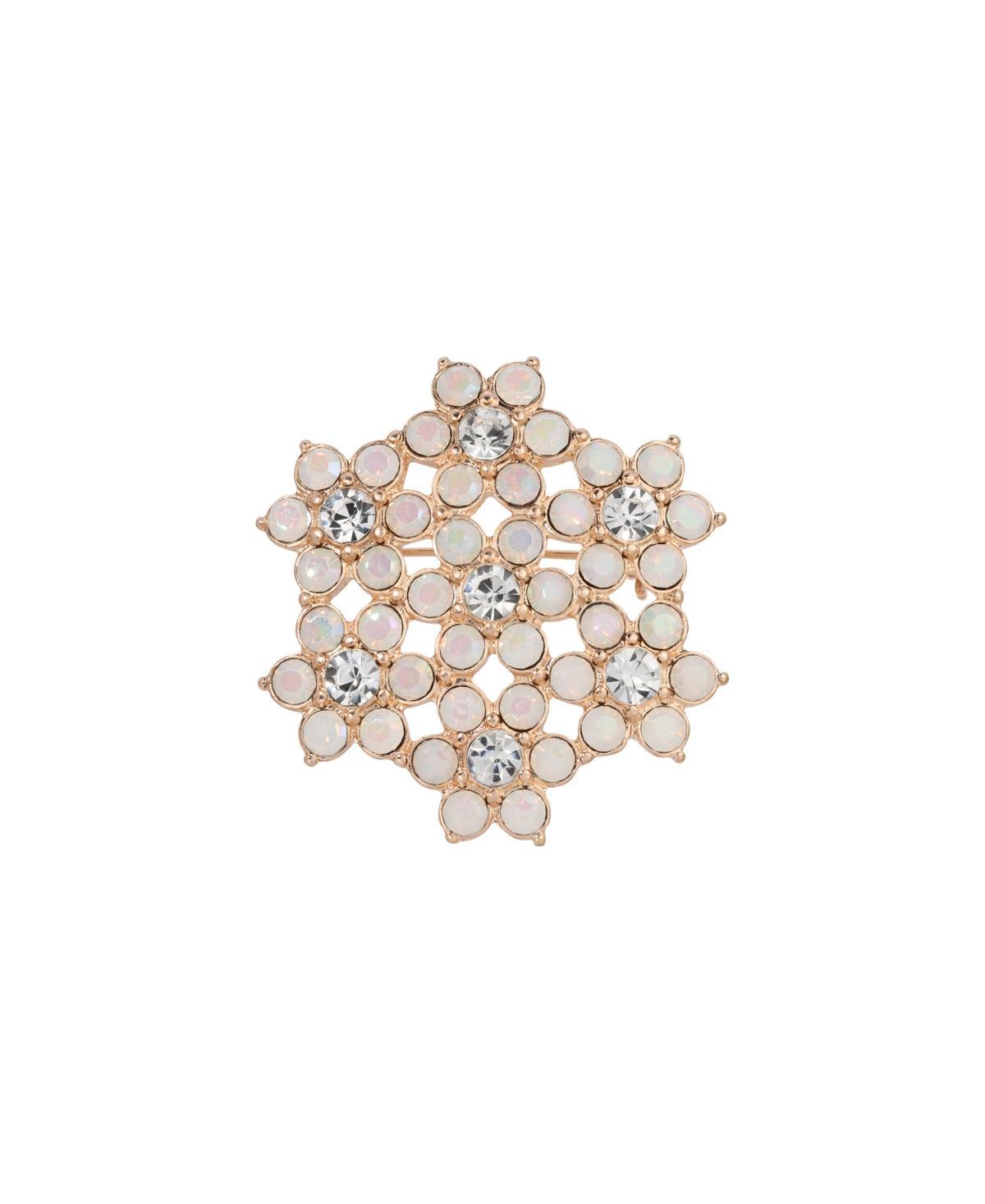 1928 Gold Tone Simulated White Opal Crystal Flower Brooch, Womens Product Image