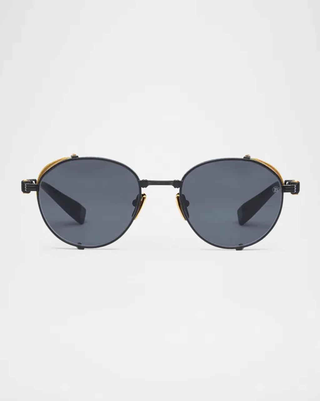 BALMAIN Brigade-i Round Titanium Sunglasses In Gray Product Image