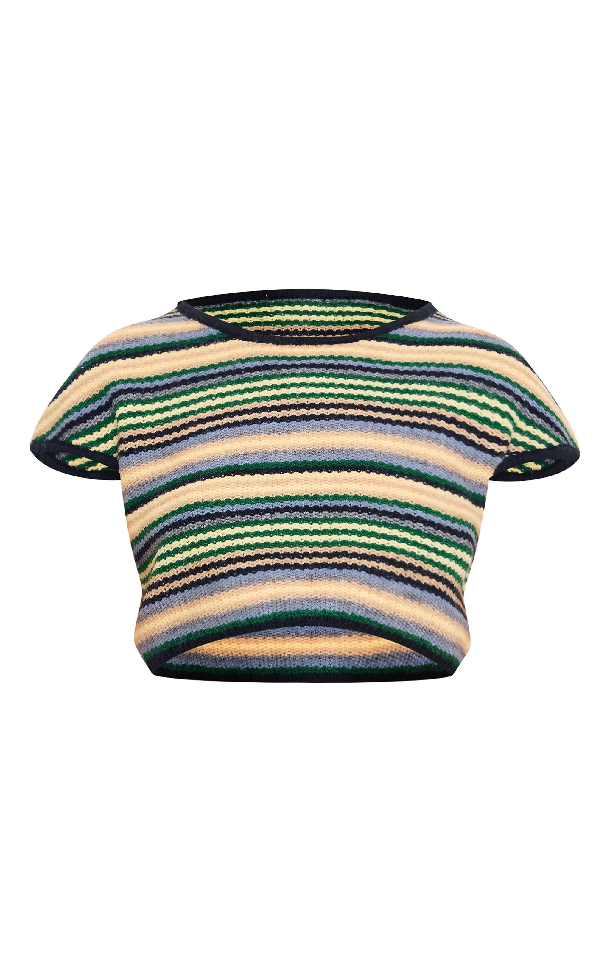 Multi Stripe Textured Knit Basic Crop Top Product Image