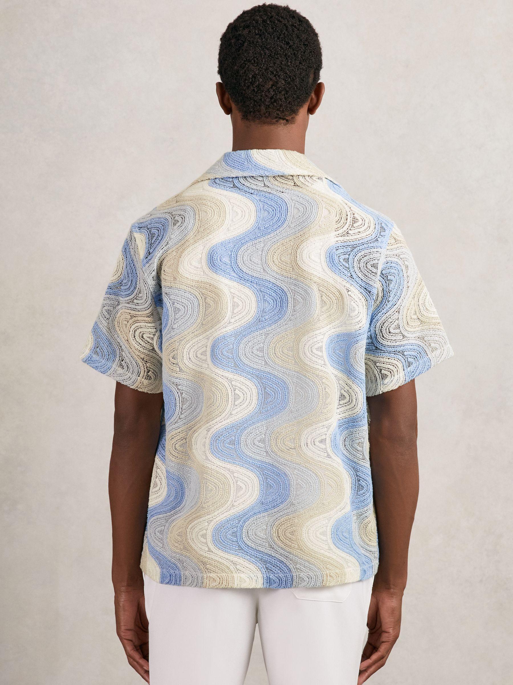Wave Crochet Cuban Collar Shirt in Blue Multi Product Image