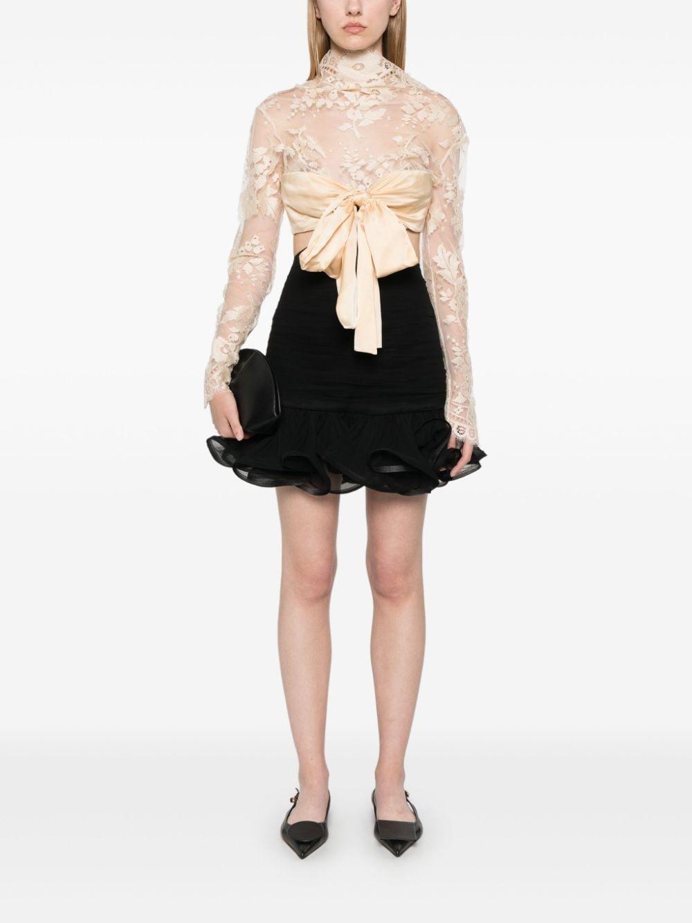 ZIMMERMANN Illustration Long Sleeve Ribbon Bow Floral Lace Silk Blend Dress In Black Product Image