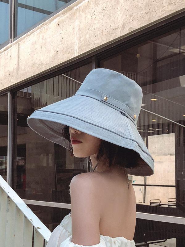 Casual Solid Sun-Protection Large Wide Brim Bucket Hat Product Image
