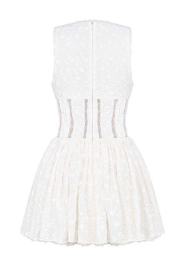 Sarita White Cotton Broderie Anglais Plunge Mini Dress Product Image