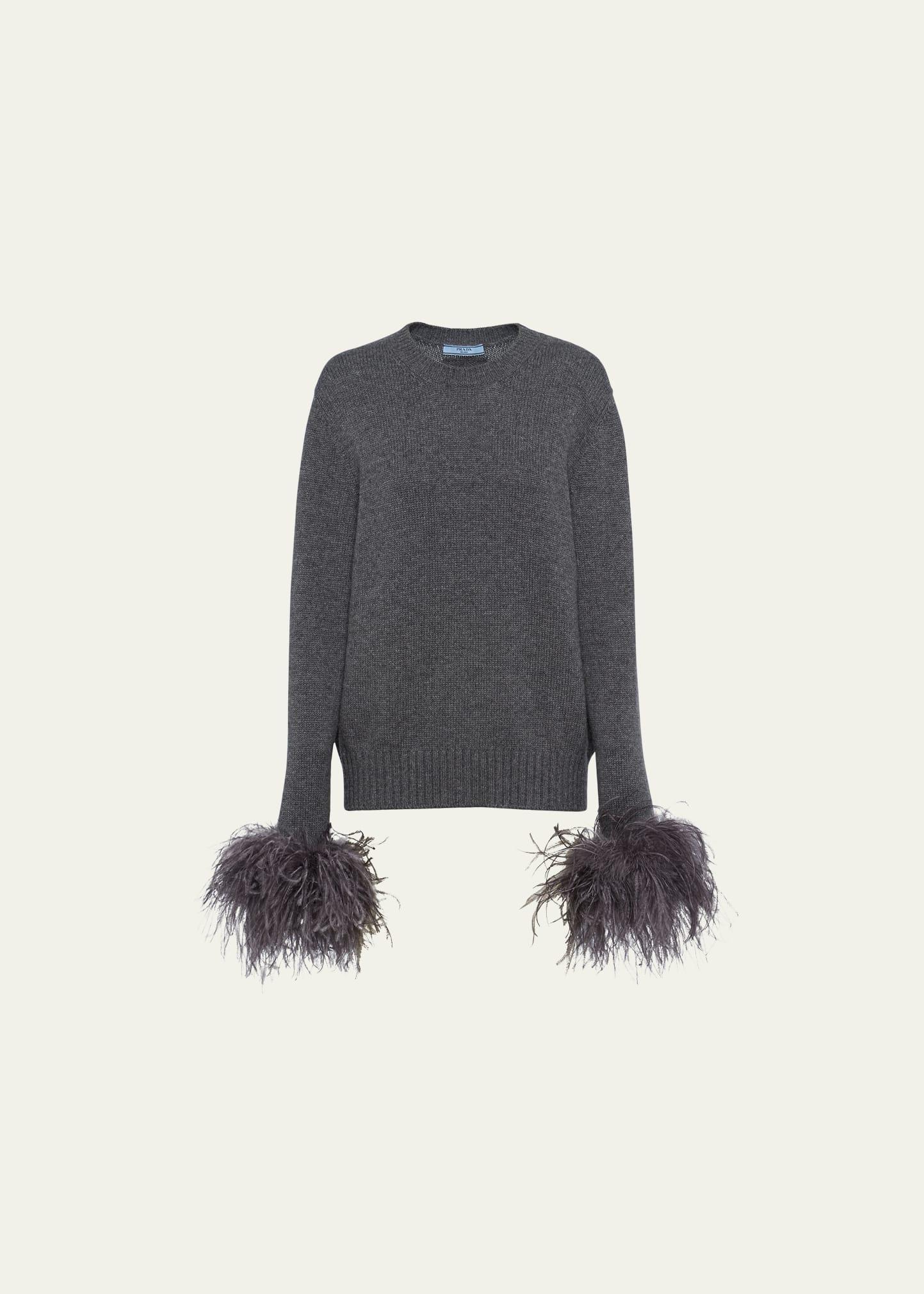 Feathered-Cuff Cashmere Sweater Product Image