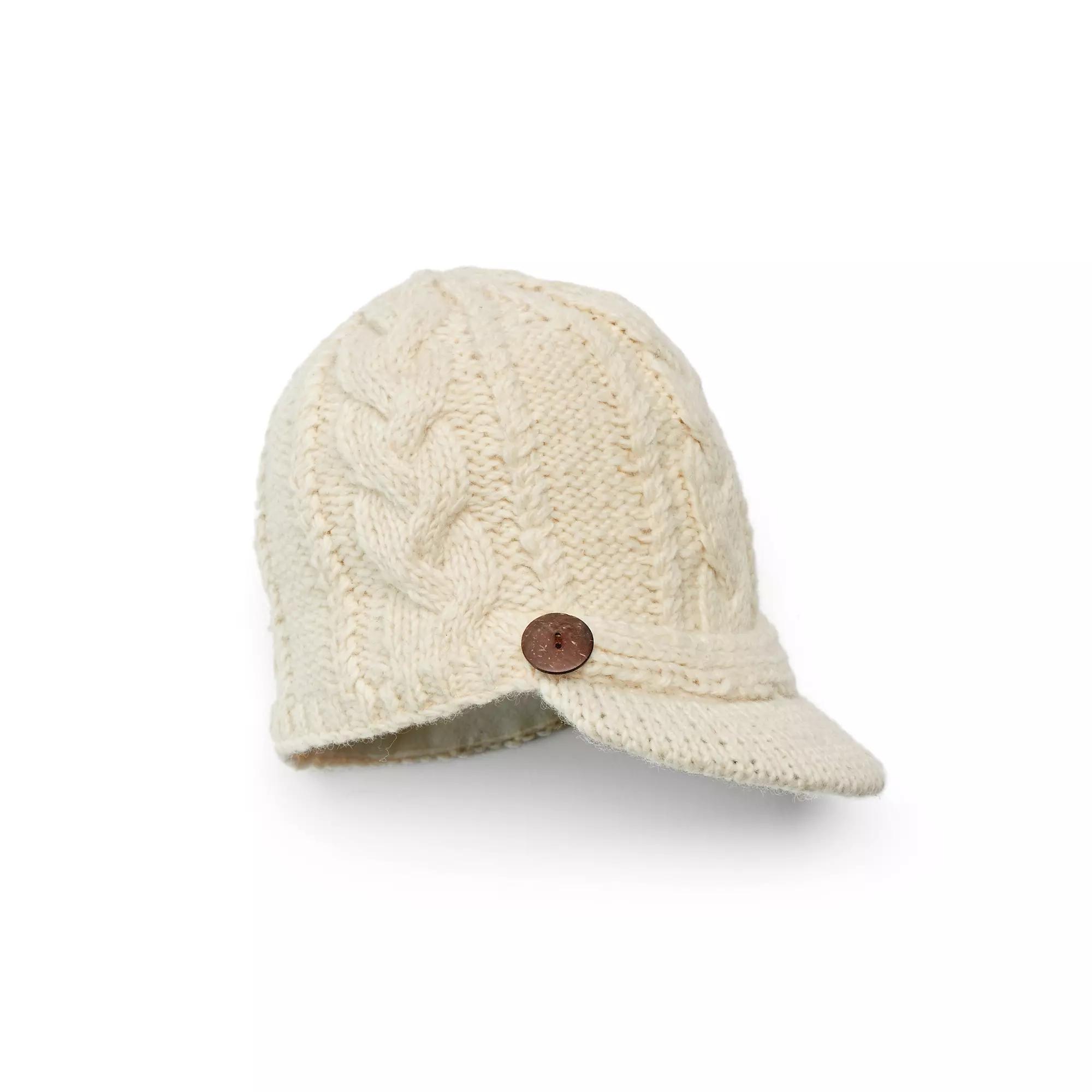 SIJJL Women's Button Brim Cable-Knit Wool Beanie, Ivory Product Image