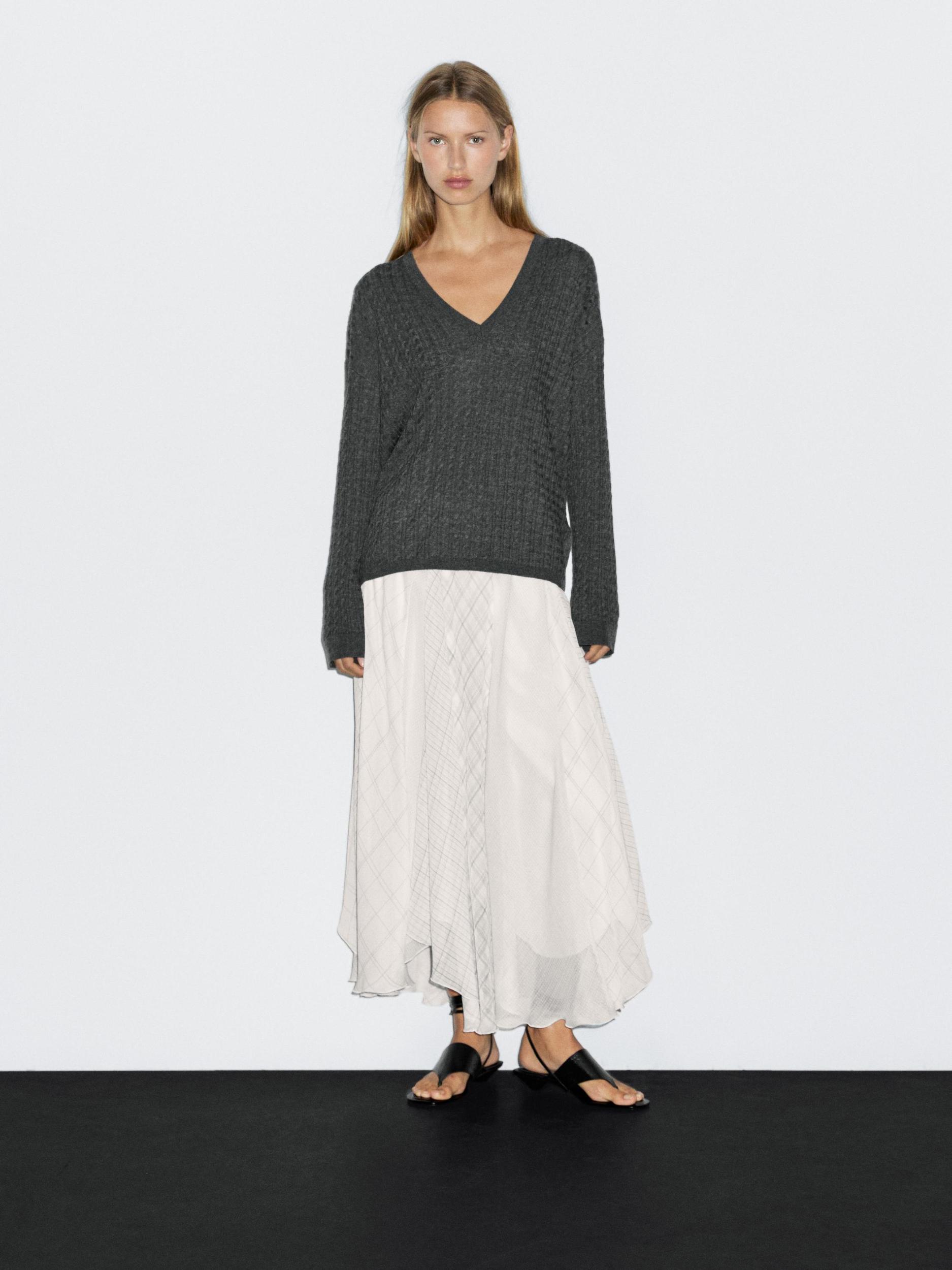 V-neck cable-knit sweater Product Image