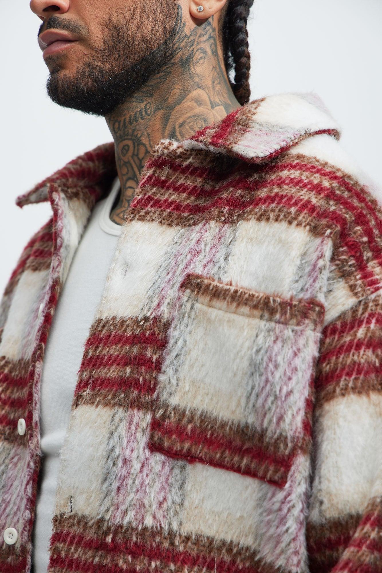 Move Up Plaid Shacket - Red/White Product Image