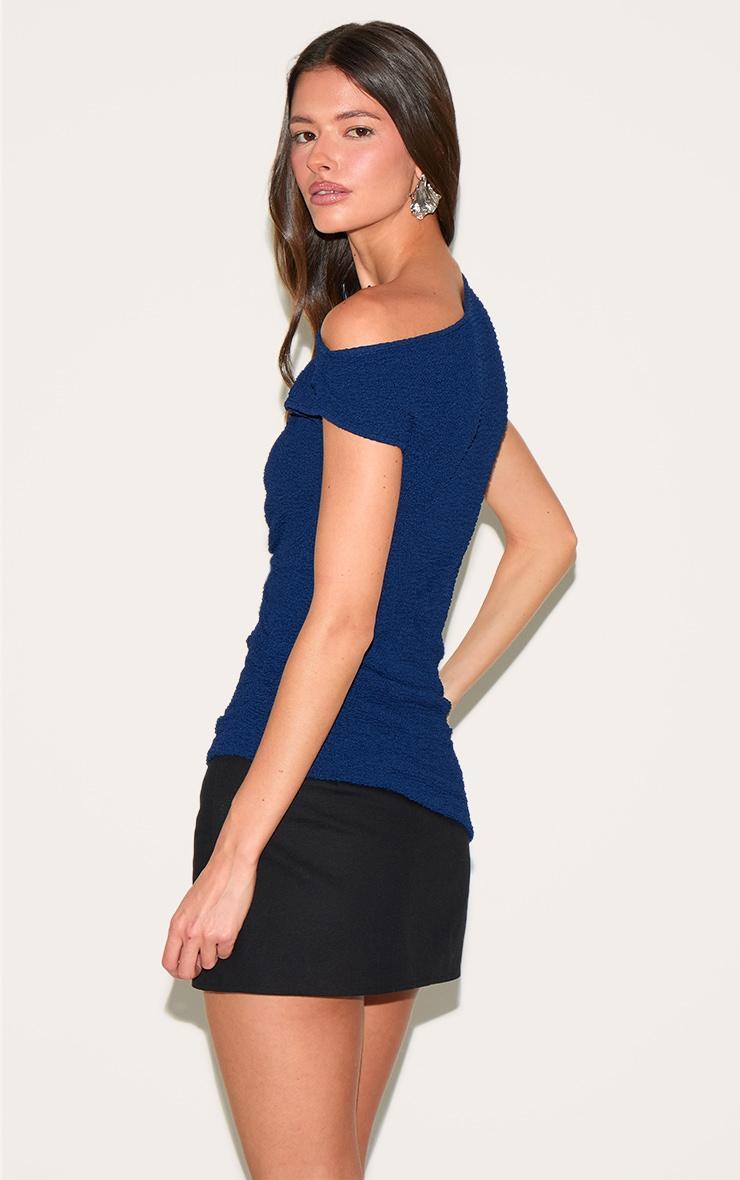 Navy Textured Asymmetric Slouched Detail Long Top Product Image