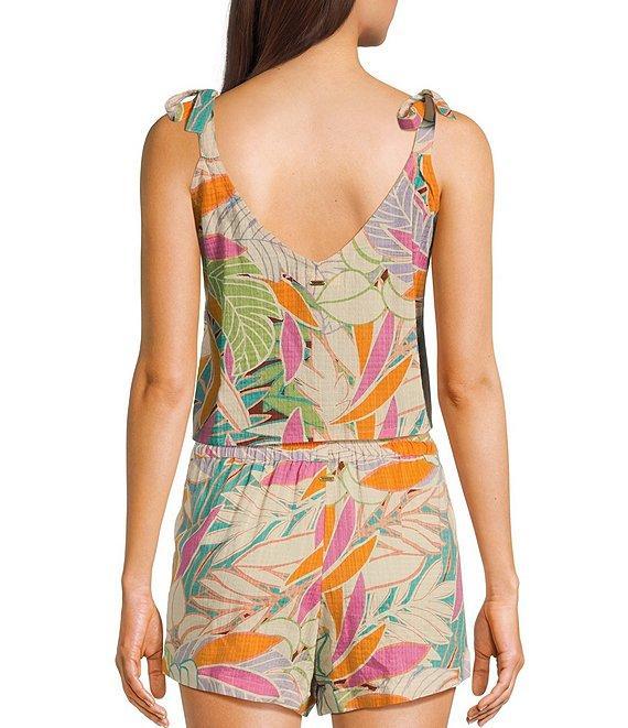 Rip Curl Vadella Tropical Palm Print Tie Straps Coordinating Cropped Tank Top Product Image