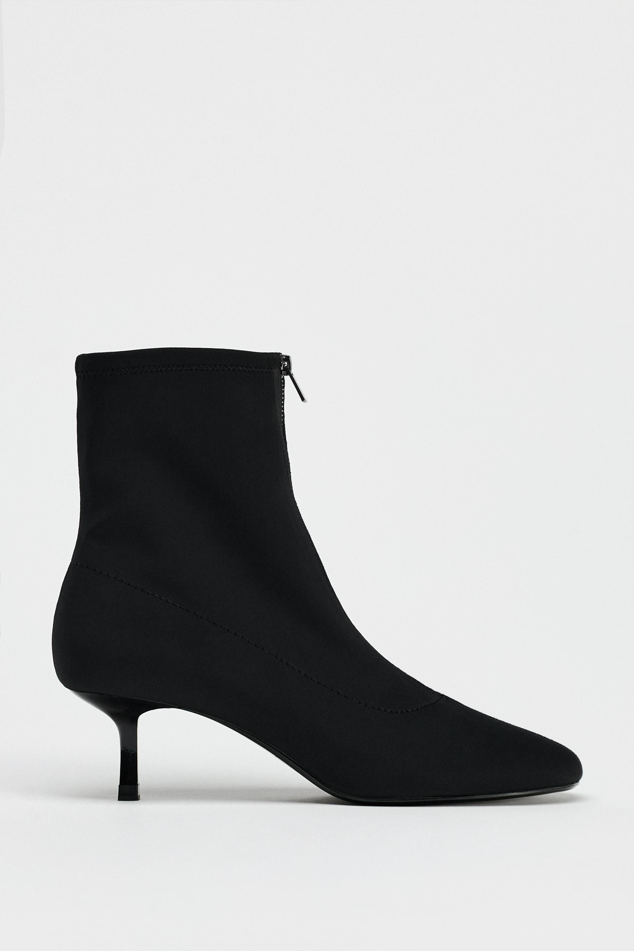 FRONT ZIPPER HEELED ANKLE BOOTS Product Image