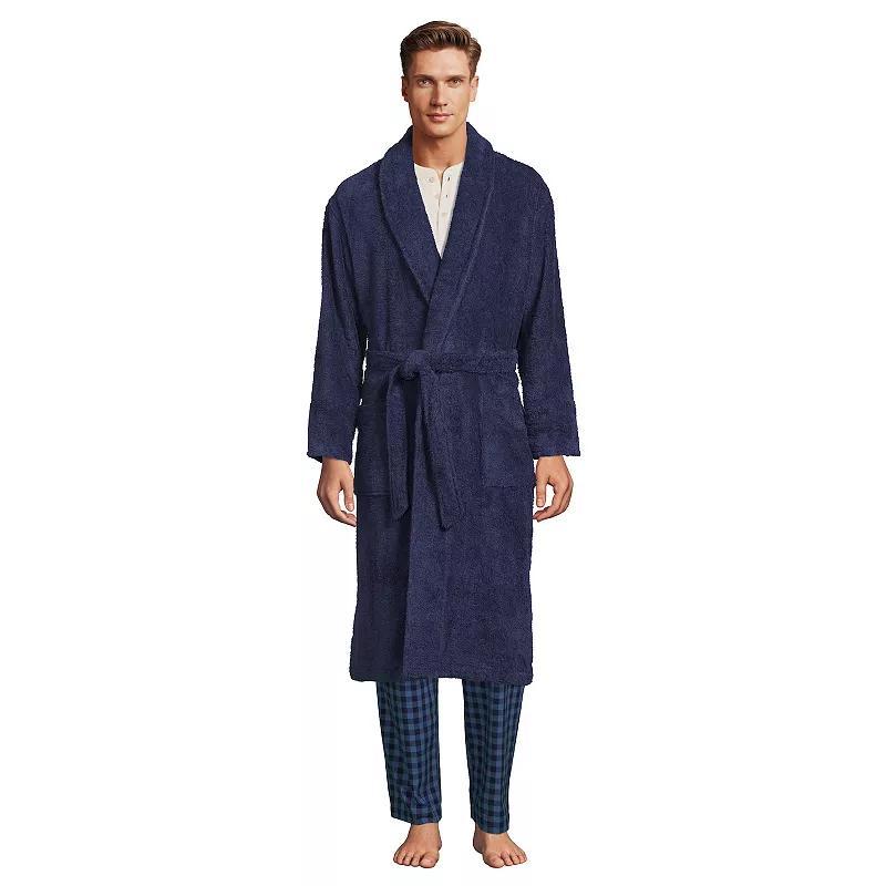 Big & Tall Lands End Calf-Length Turkish Terry Robe, Mens Deep Green Product Image