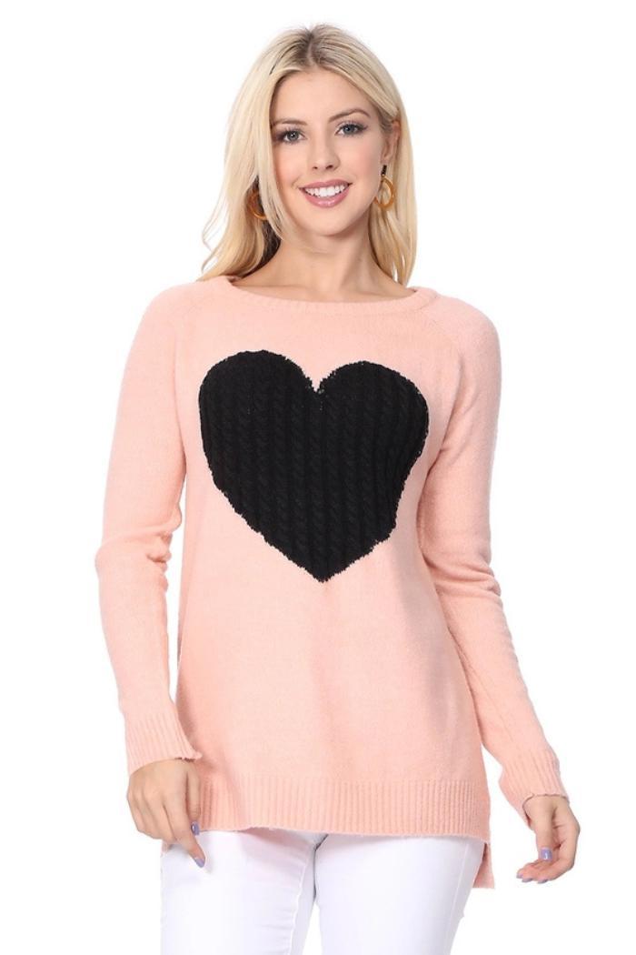 Cozy Heart Jacquard Round Neck Pullover Sweater Product Image