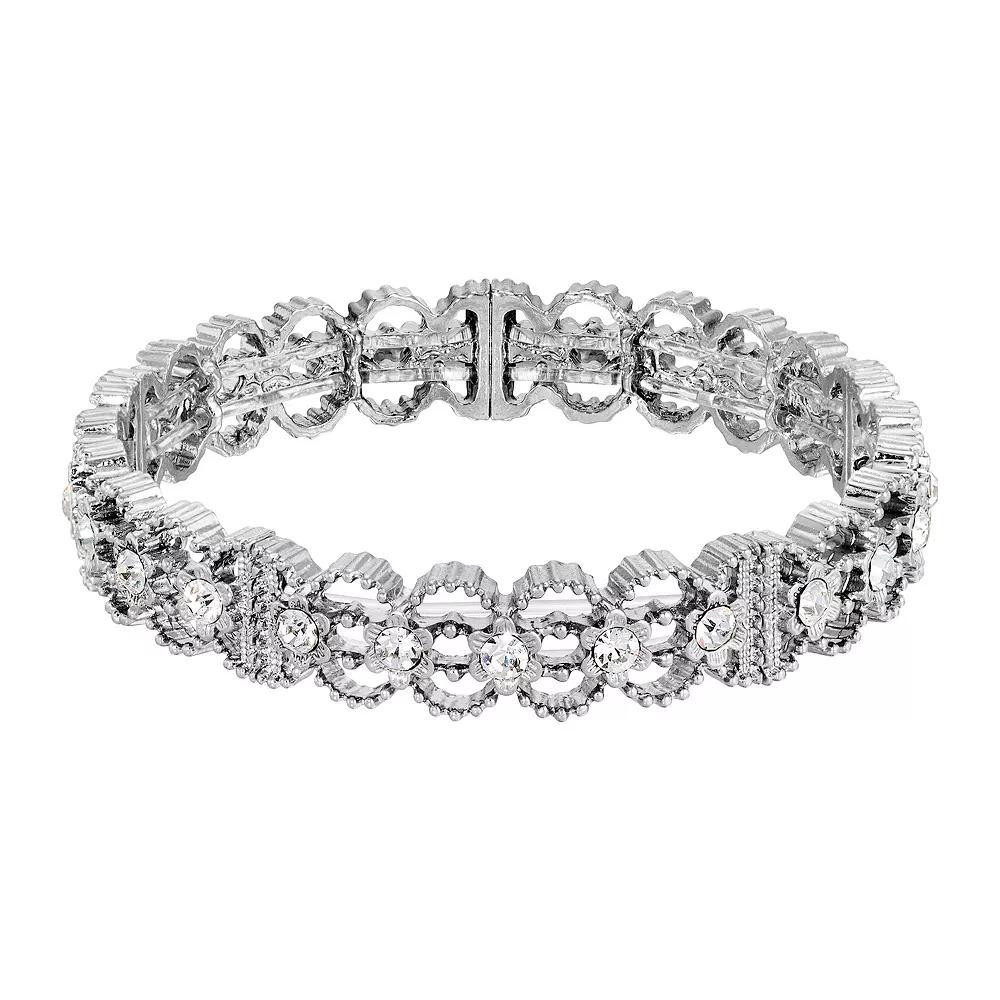 1928 Silver Tone Crystal Stretch Bracelet, Women's, White Product Image