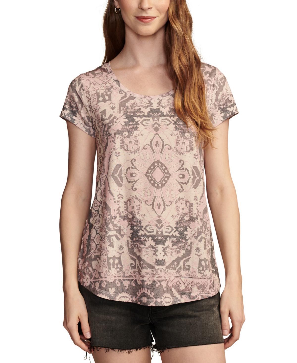 Lucky Brand Printed Scoop Neck Tee (Beige ) Women's Clothing Product Image