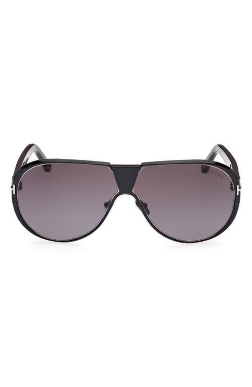 TOM FORD Men's Vicenzo Metal And Acetate Aviator Sunglasses In Shiny Black Smoke Product Image