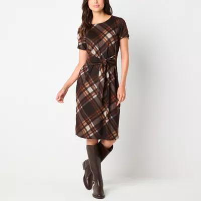 R & K Originals Womens Short Sleeve Plaid Midi Fit + Flare Dress Product Image