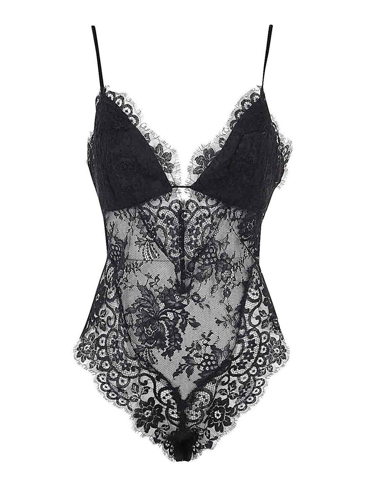 ZIMMERMANN Illustration Plunged Lace Bodysuit In Black   Product Image