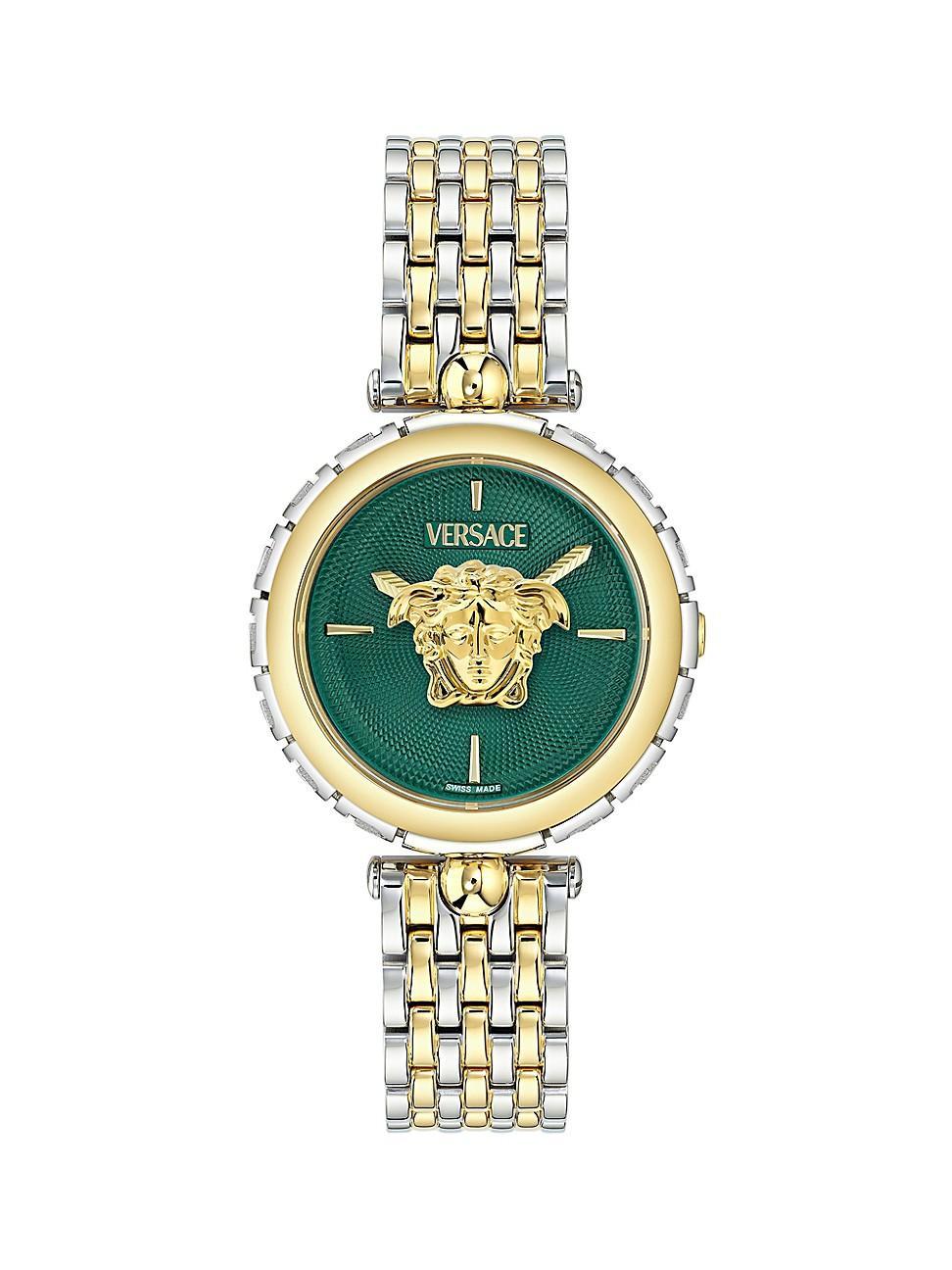 Versace Womens Medusa Heritage Analog Green and Emblem Dial Two Tone Stainless Steel Bracelet Watch Product Image